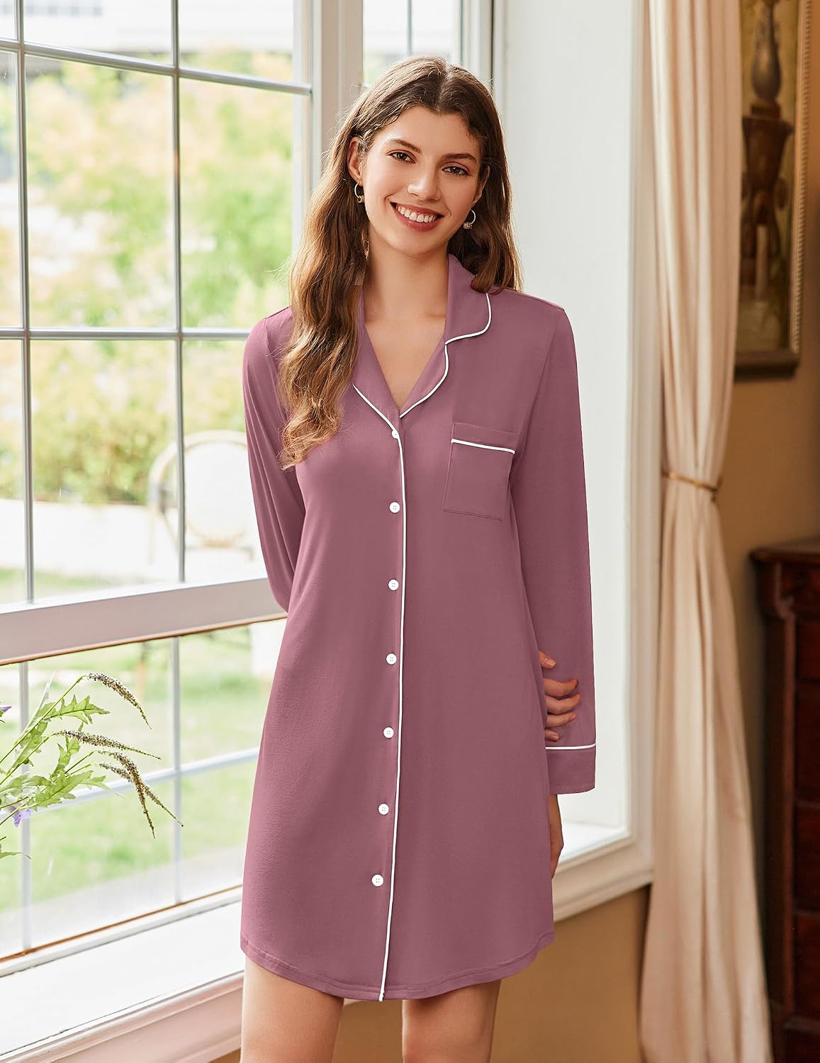 Detalle de Ekouaer Nightgown, Long Sleeve