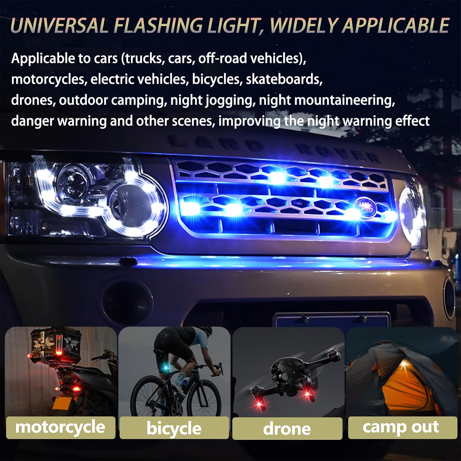 Thumbnail 1 de 4PCS Wireless LED Strobe Lights with Remote – Upgraded USB-C Rechargeable, 8-Color High Brightness for Car, Motorcycle, Drone and More