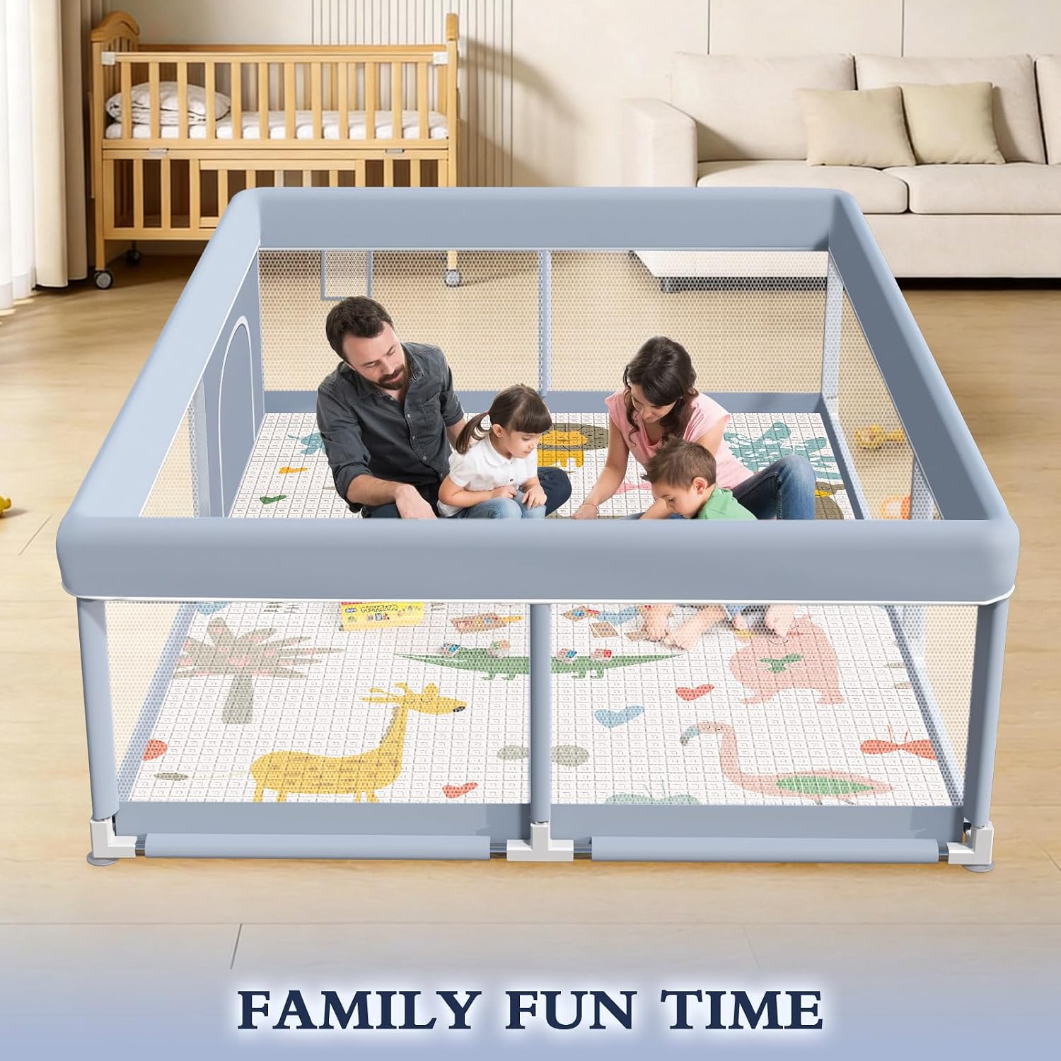 Thumbnail 1 de XVISHX 65 x 50 Inch Baby Playpen with Mat, Playard for Indoor & Outdoor Use (Grey)