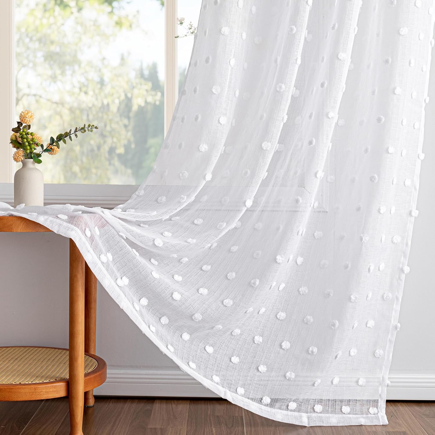 Thumbnail 4 de MYSKY HOME Gardinen mit Kräuselband – halbtransparente Voile Vorhänge für Kinderzimmer & Wohnzimmer, 2er-Set, Weiß