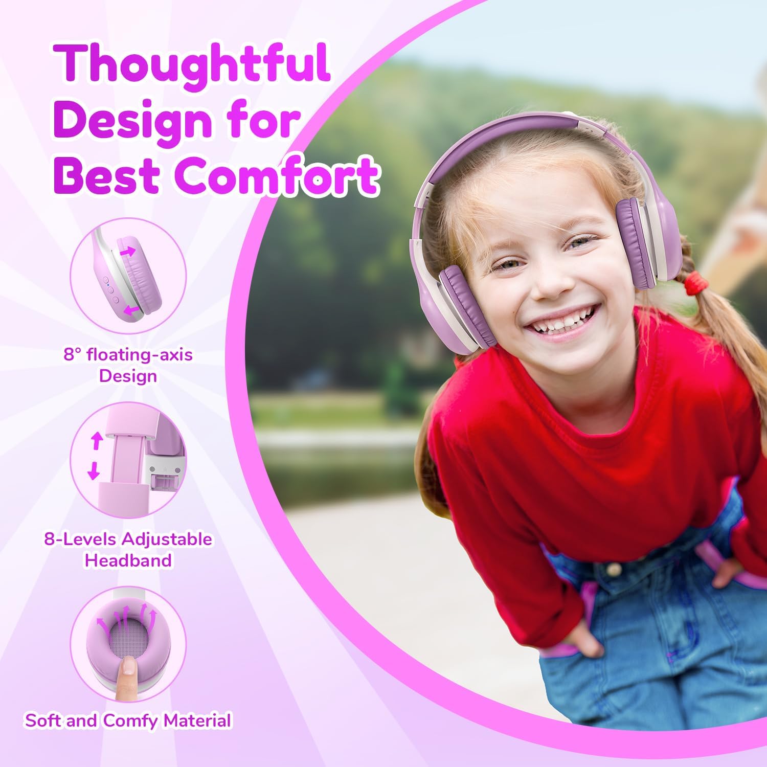 Thumbnail 6 de EarFun Bluetooth-Kopfhörer für Kinder (74/85/94 dB) mit HD-Mikrofon, 45 Std. Akku & Falt-Design, lila