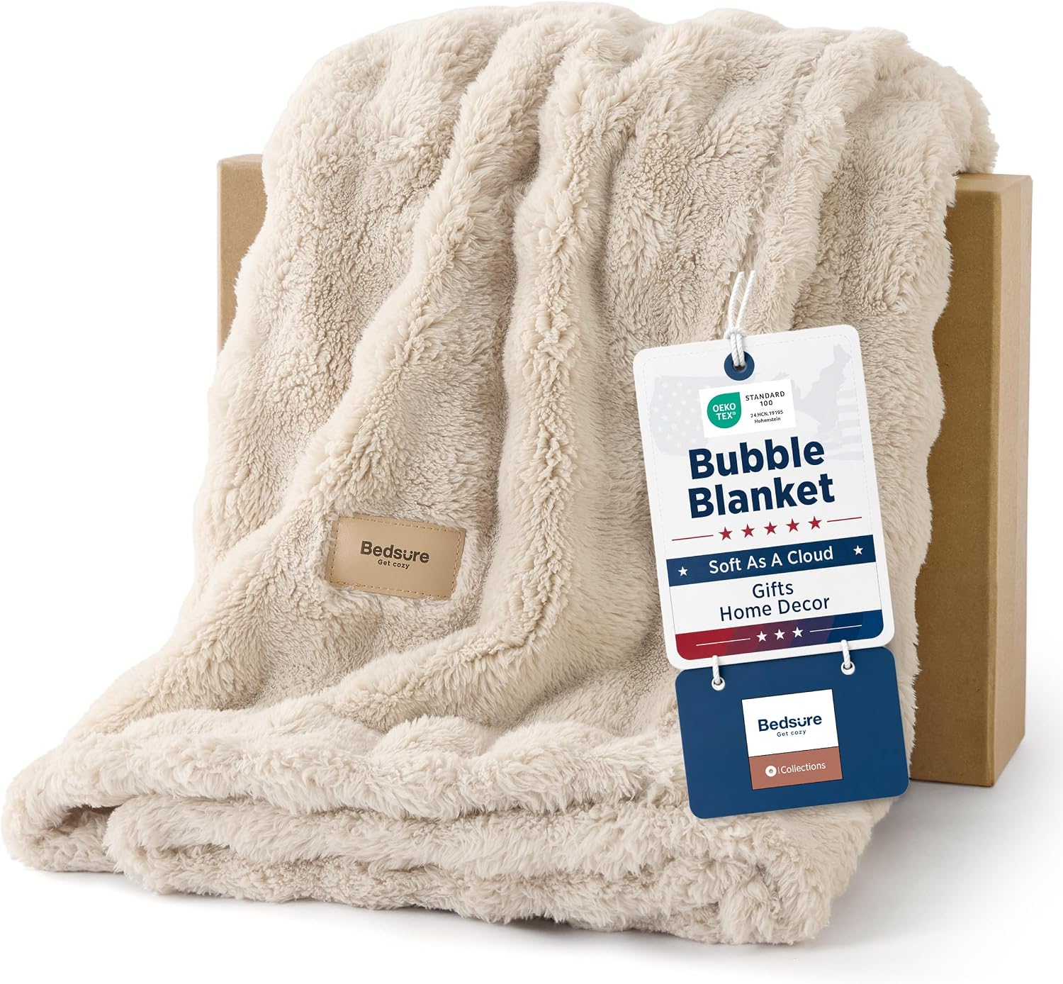 Detalle de Bedsure 3D Bubble Throw Blanket, Beige, 50 x 60 in, Lightweight Polyester
