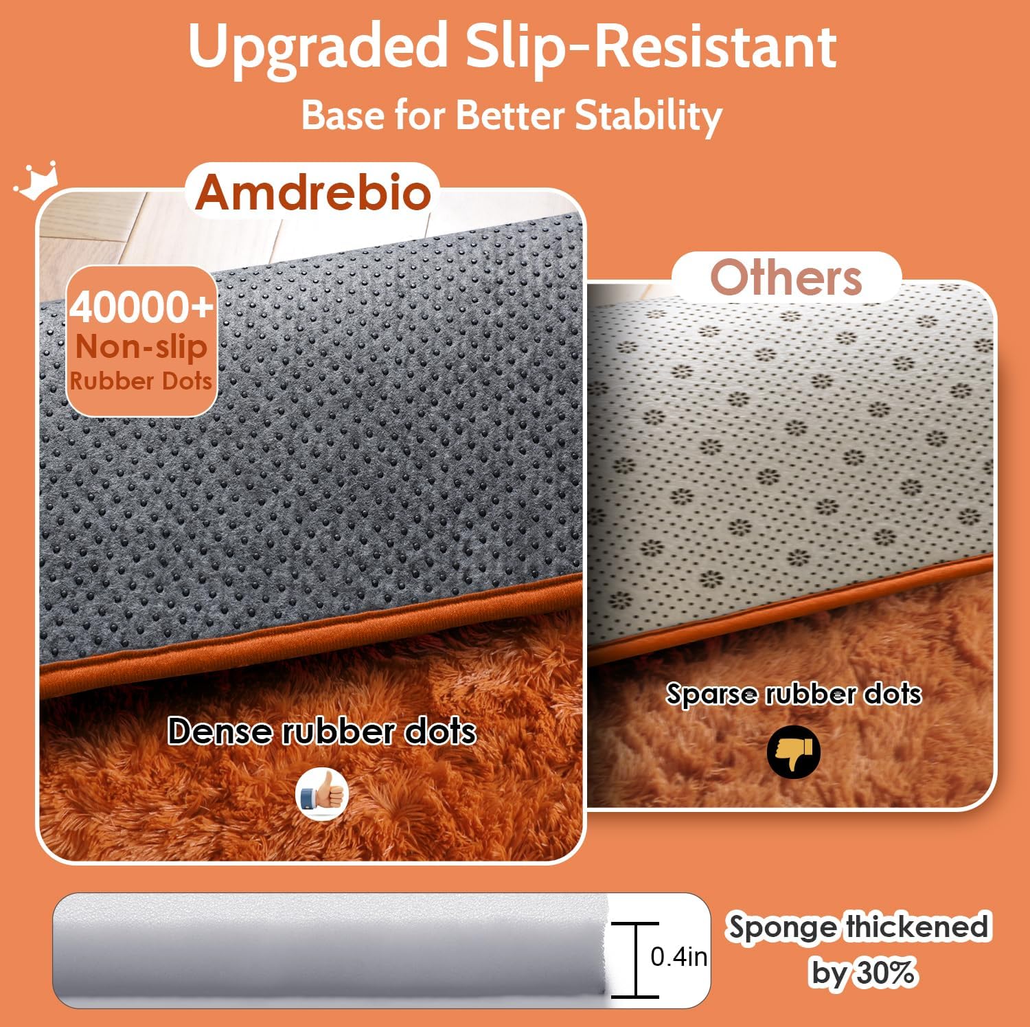 Thumbnail 6 de Amdrebio 7-Ft Burnt Orange Round Shag Area Rug, Plush Microfiber