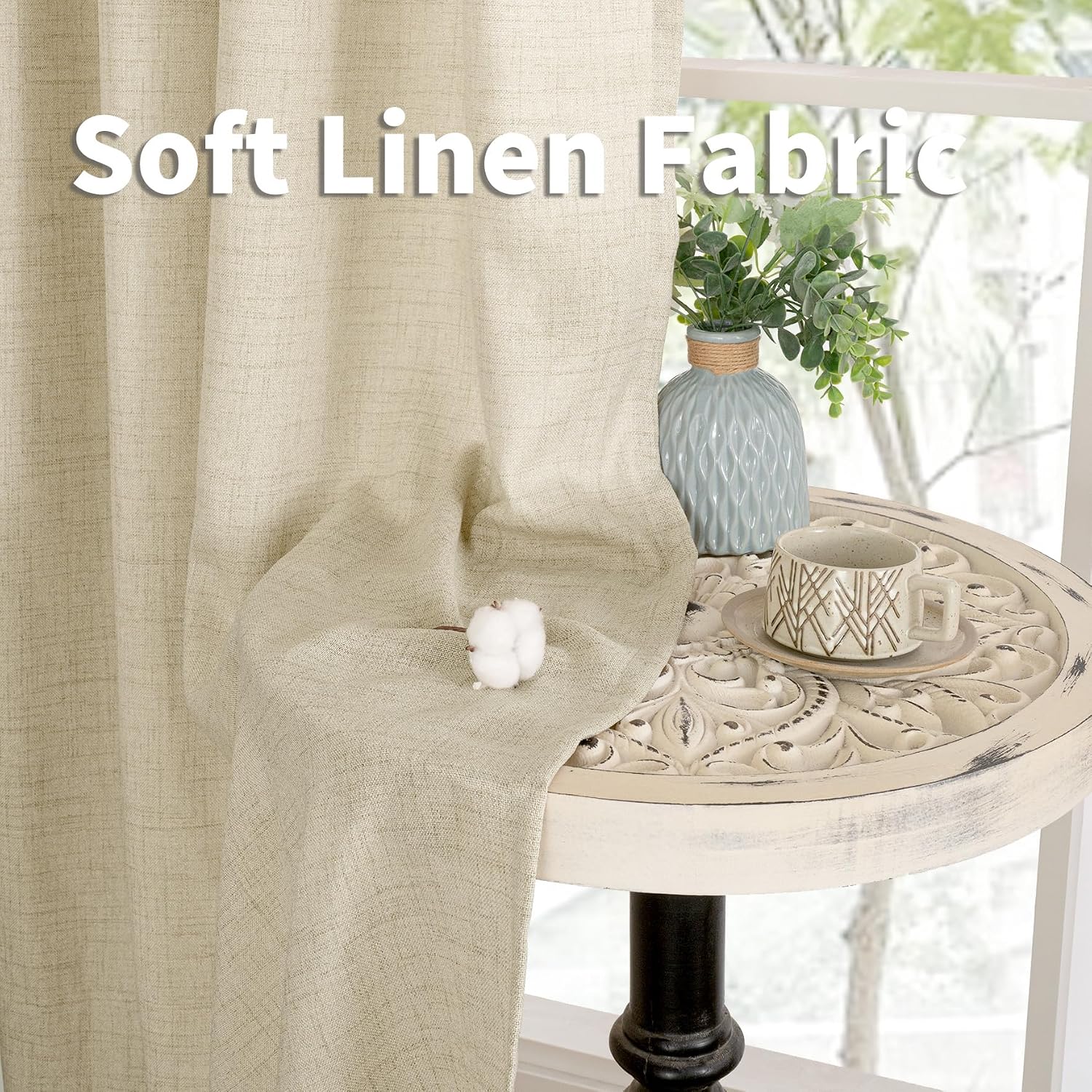 Detalle 2 de YoungsTex Sand Linen-Textured Curtains, 2 Panels, 52 x 72 Inches with Grommets