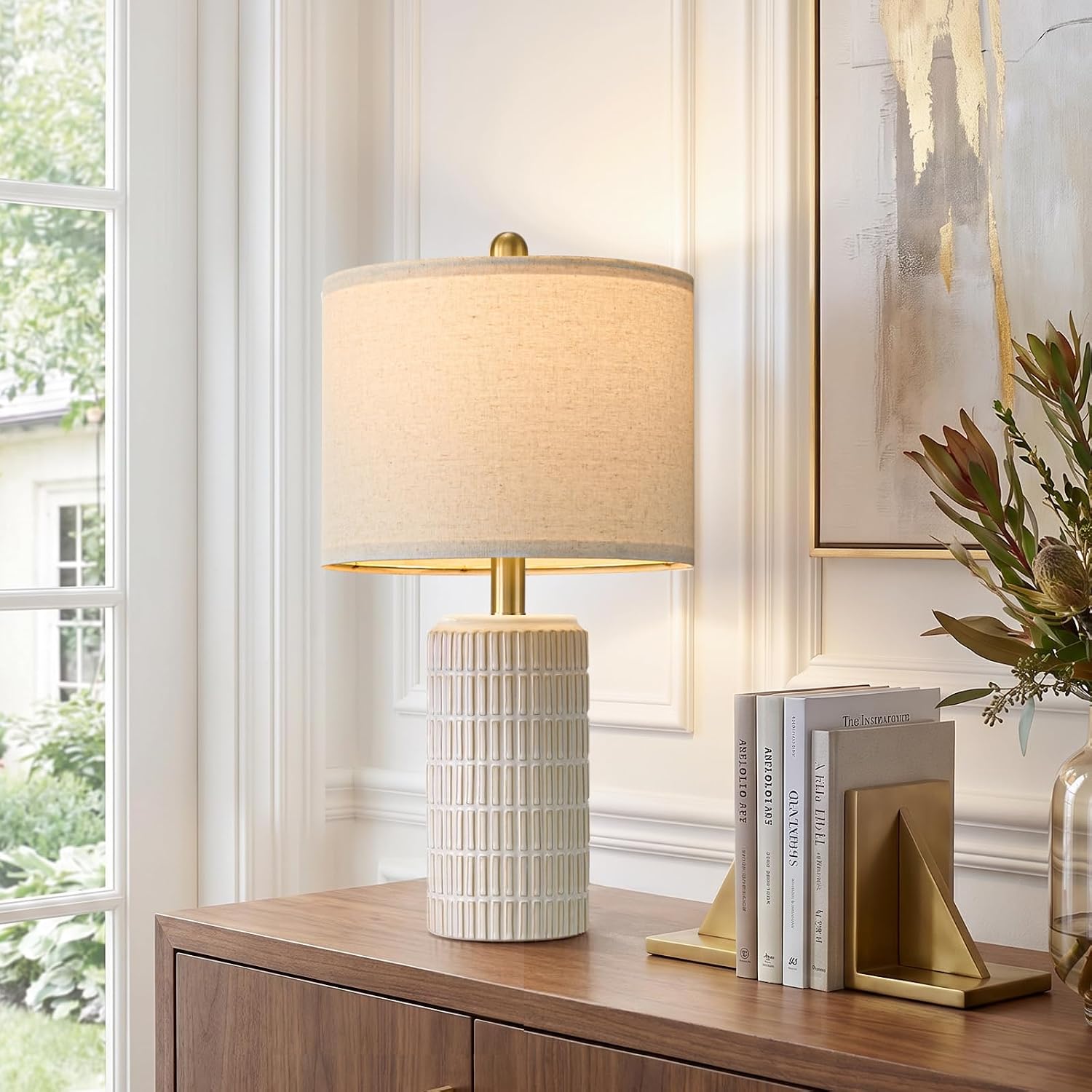 Thumbnail 6 de PoKat 20.75" Small Ceramic Table Lamps (Set of 2) for Bedroom, White Bedside Nightstand Lamps