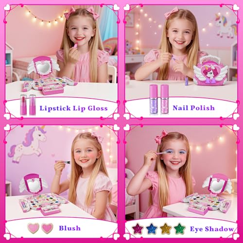 Detalle de Kidluna Kids Makeup Set for Girls 3–12: Washable Unicorn Handbag Kit