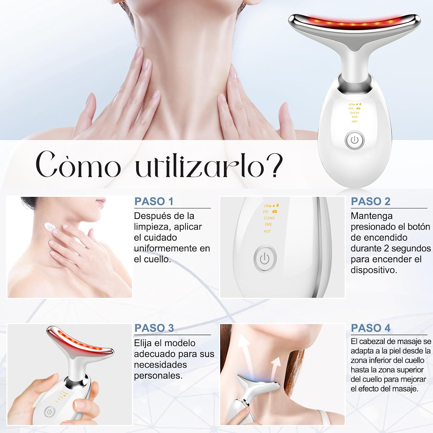 Detalle de Massaggiatore Viso 7 Colori LED con Radiofrequenza, 3 Modalità: Pulizia, EMS e Termoterapia (45°C) – Lifting e Tonificazione