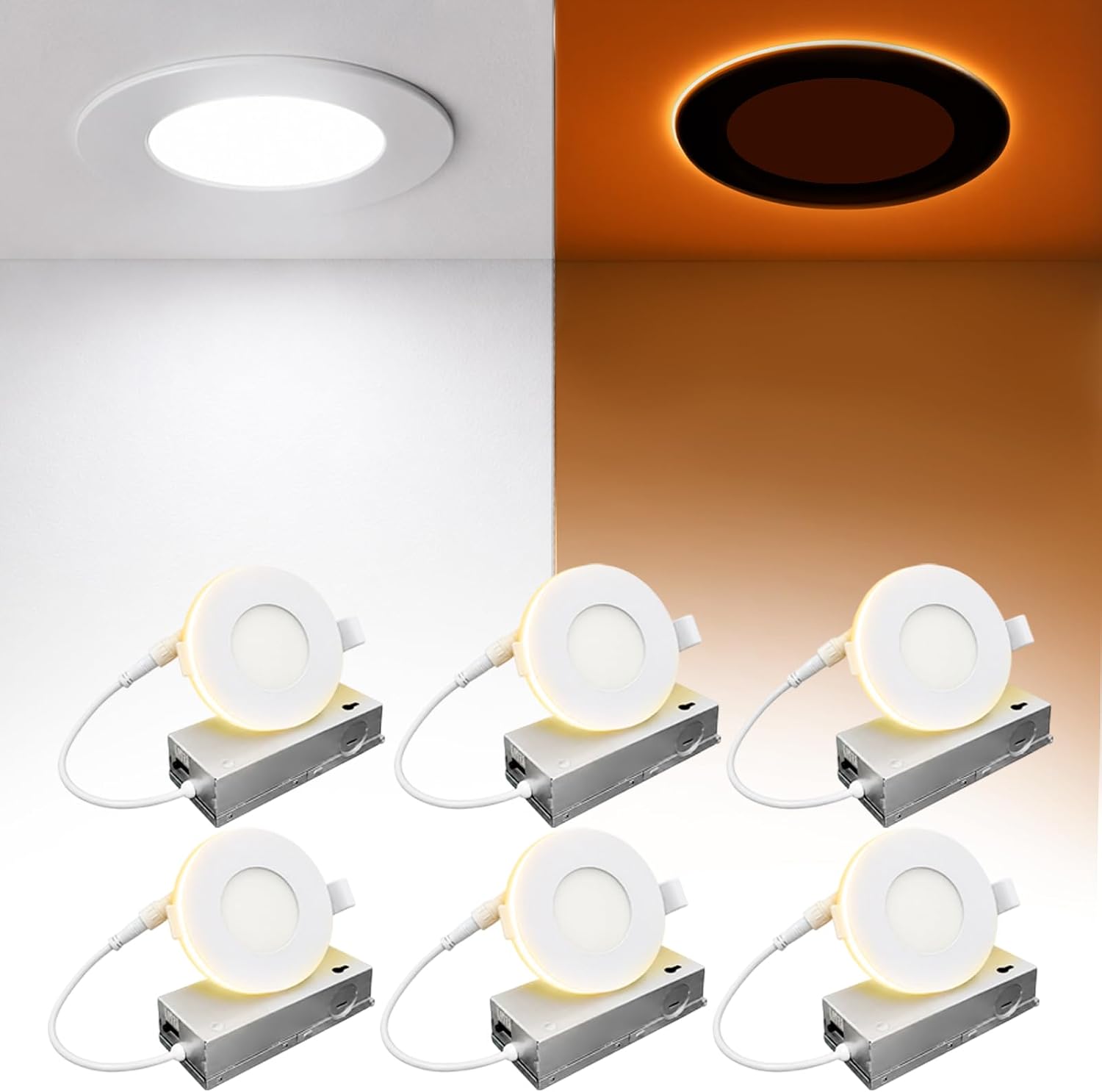 Detalle de INCARLED INCAR-3IN-6W 3-Inch LED Recessed Pot Lights, 5 CCT, Night Light, 6-Pack