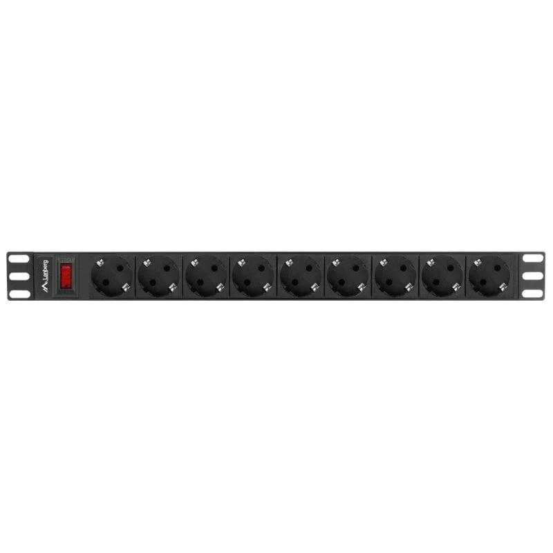 Detalle 2 de Regleta Lanberg PDU-09F-0300-BK 1U, 9 tomas Schuko (Tipo F) en aluminio para rack 19