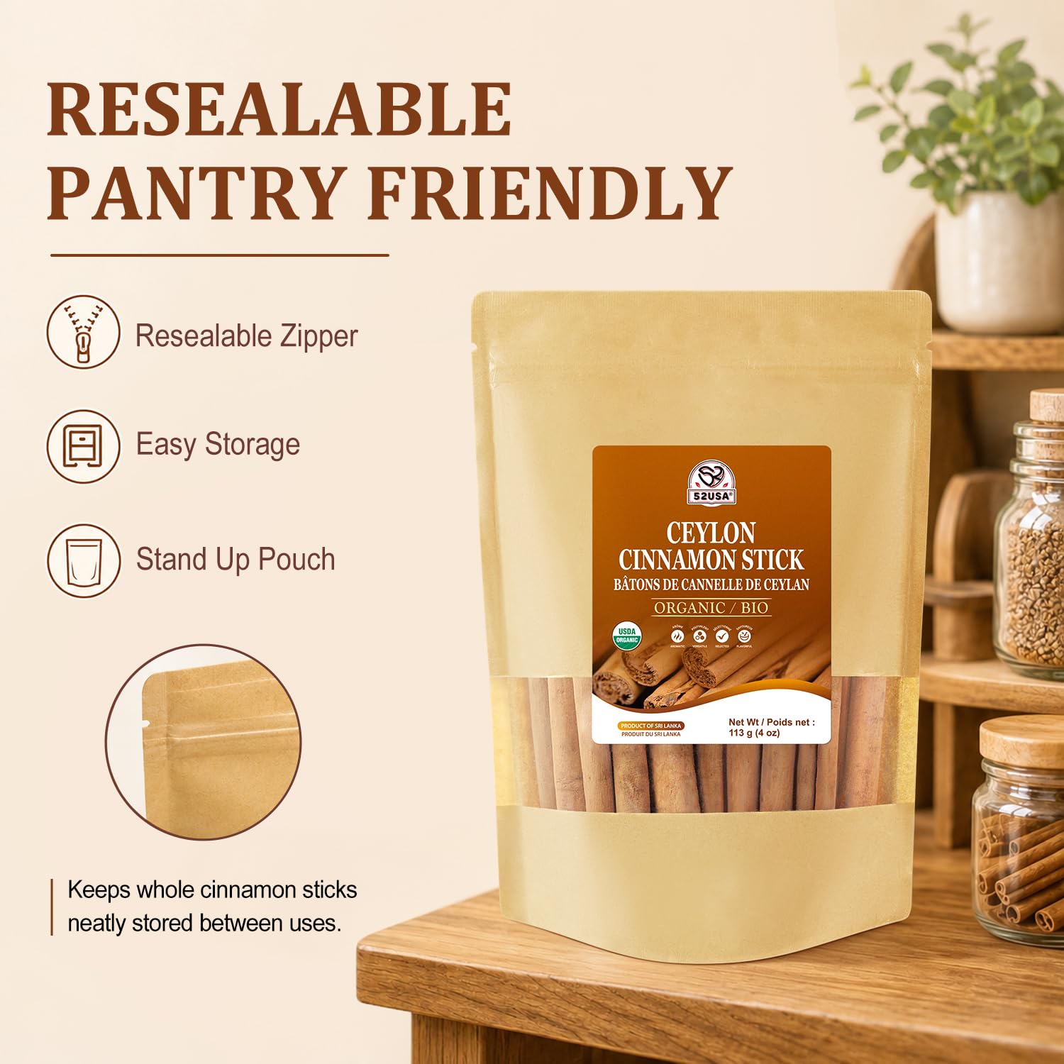 Thumbnail 6 de 52USA Organic Ceylon Cinnamon Sticks, 4 oz Bag, USDA & Kosher Certified