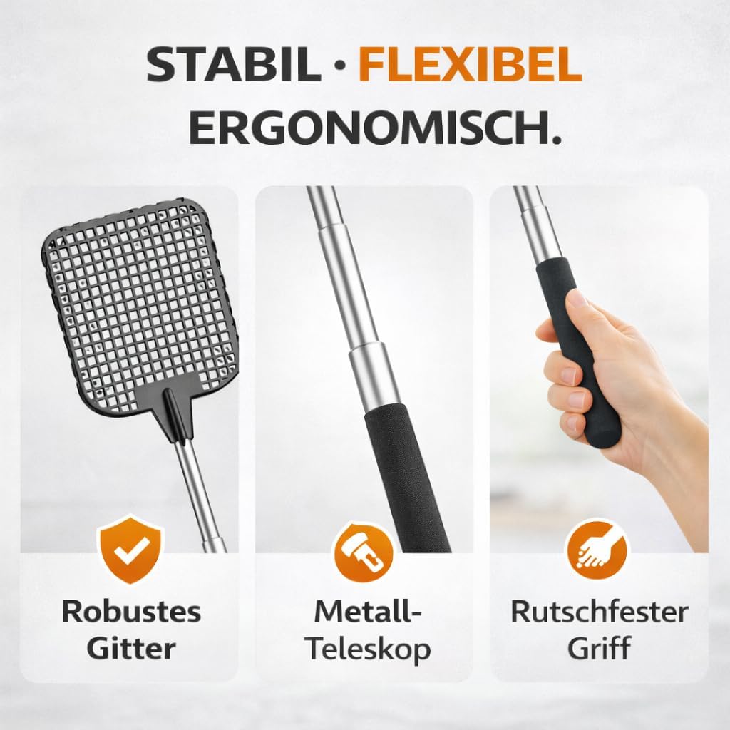 Thumbnail 3 de 2er-Set XXL Insektenklatsche (75 cm) – ausziehbare Teleskop-Fliegenklatsche gegen Fliegen, Mücken & Wespen