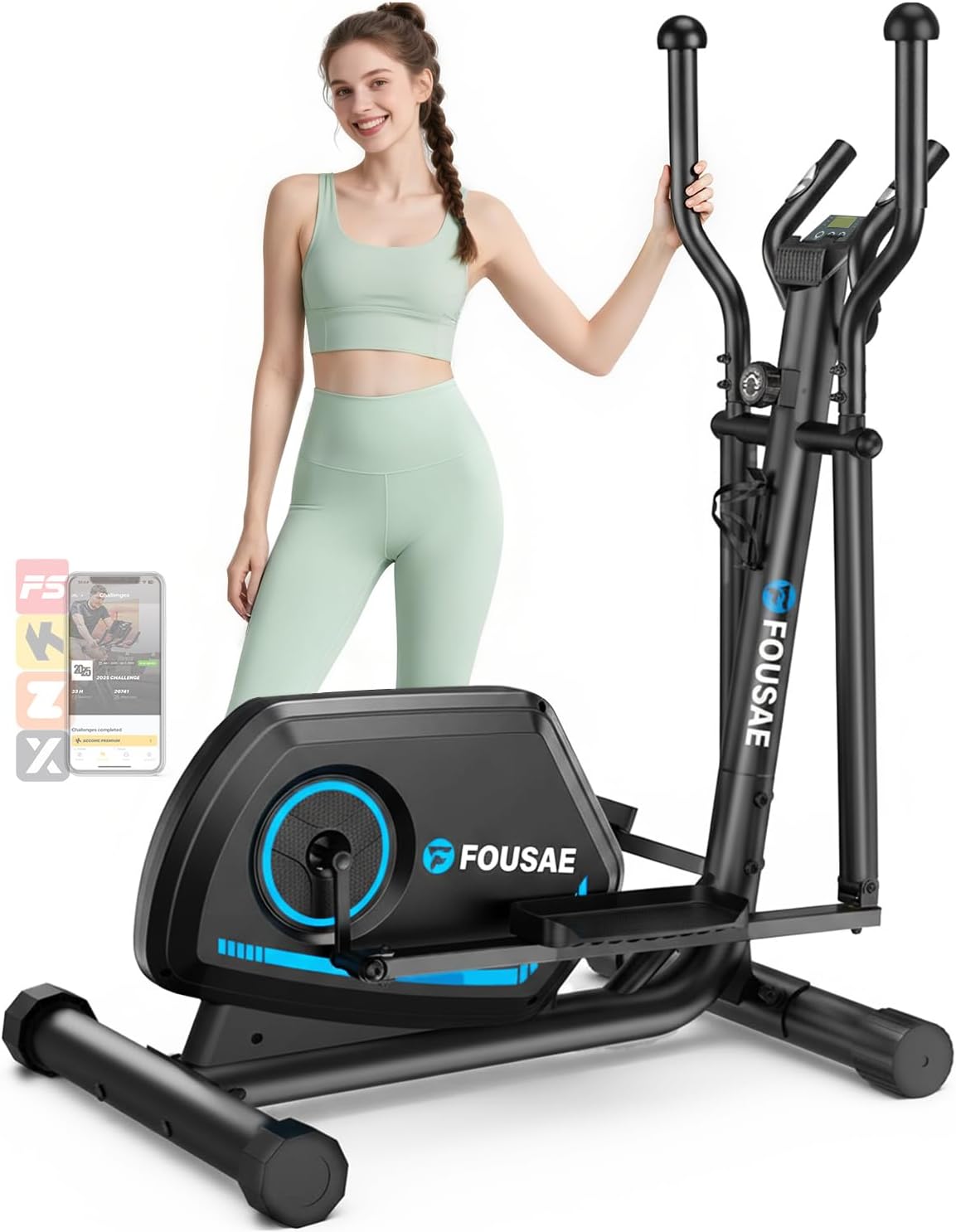 Detalle de FOUSAE FOUSAE Elliptical Trainer, 16-Level Magnetic Resistance, 15.5-Inch Stride