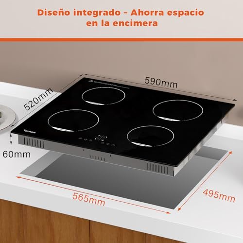 Thumbnail 7 de TOPWISH placas de inducción de 60 cm con 4 fuegos y 7200W