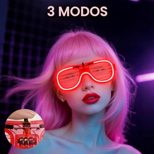 Detalle 2 de Alaoo Gafas LED Luminosas, 3 piezas (corbata, pajarita y tirantes) en rojo