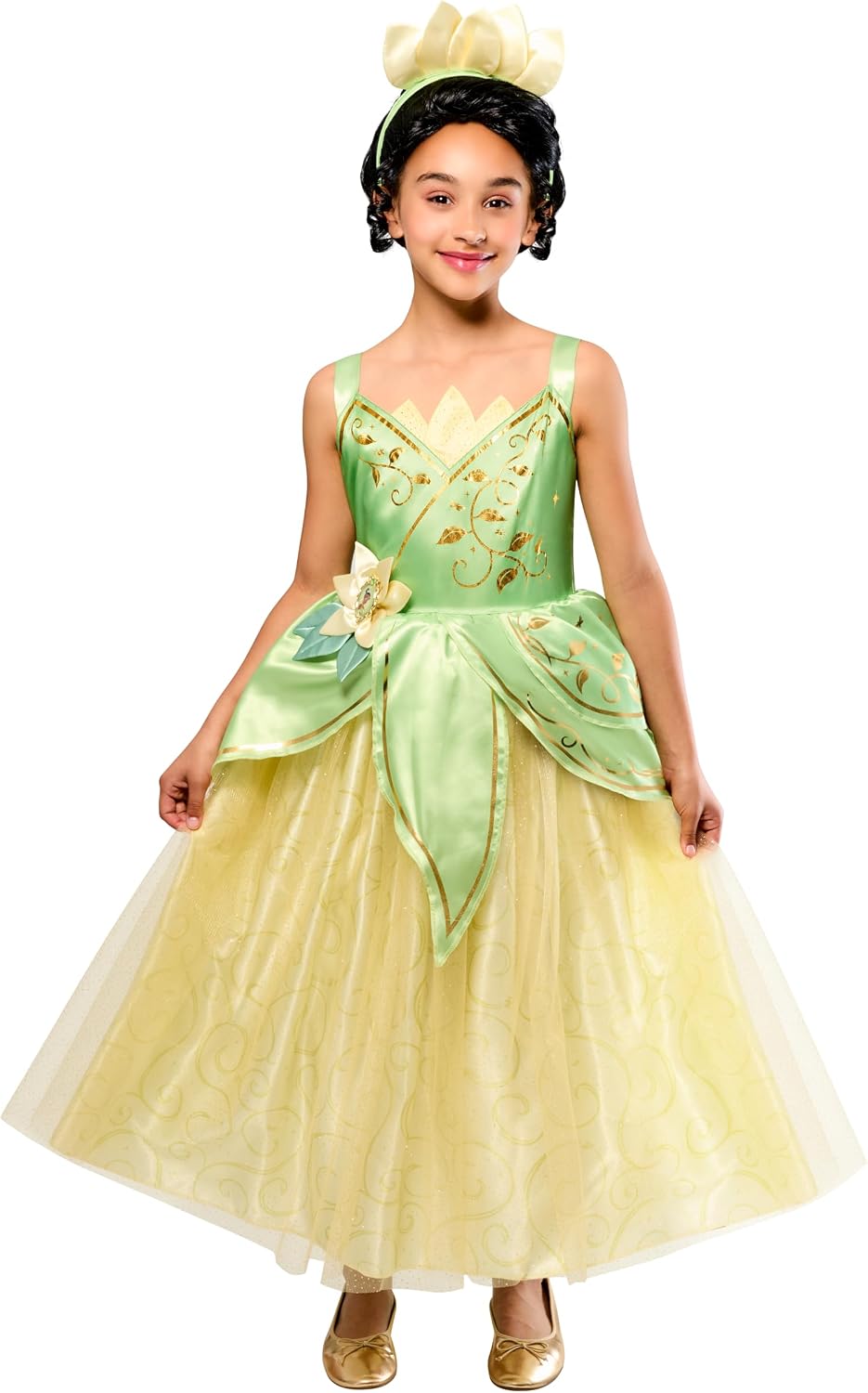 Detalle de Party City AM8411784 Disney Princess Tiana Costume Dress, Gold Foil and Glitter Mesh