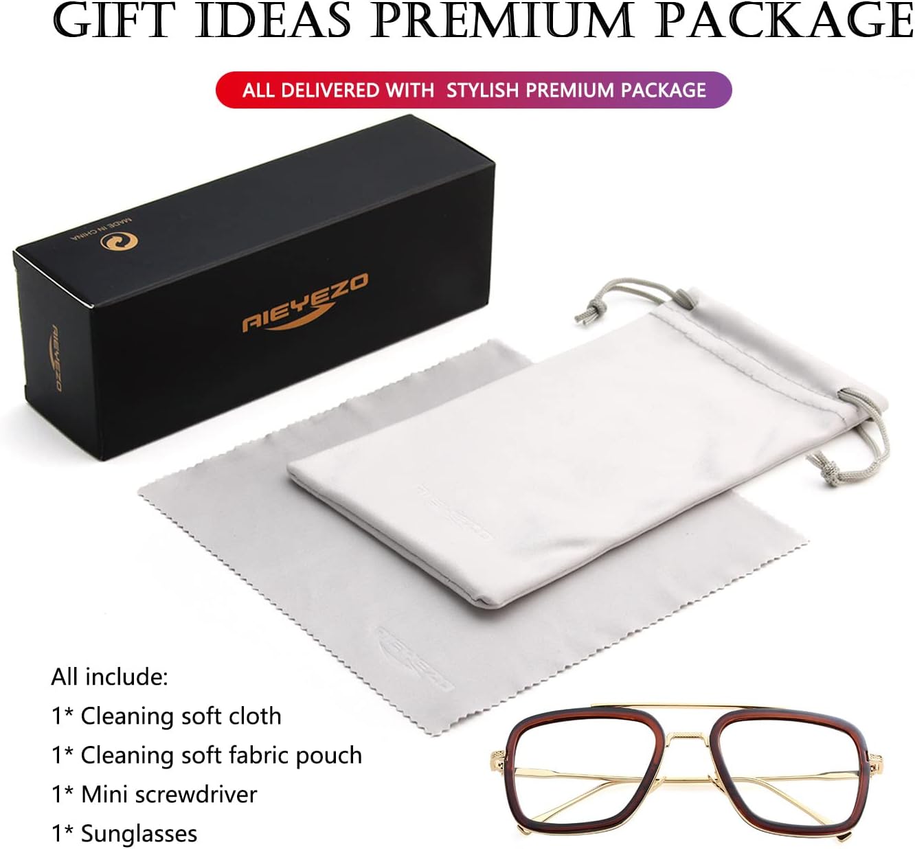Thumbnail 6 de AIEYEZO Tony Stark Vintage Square Sunglasses, Metal Frame, UV Protection