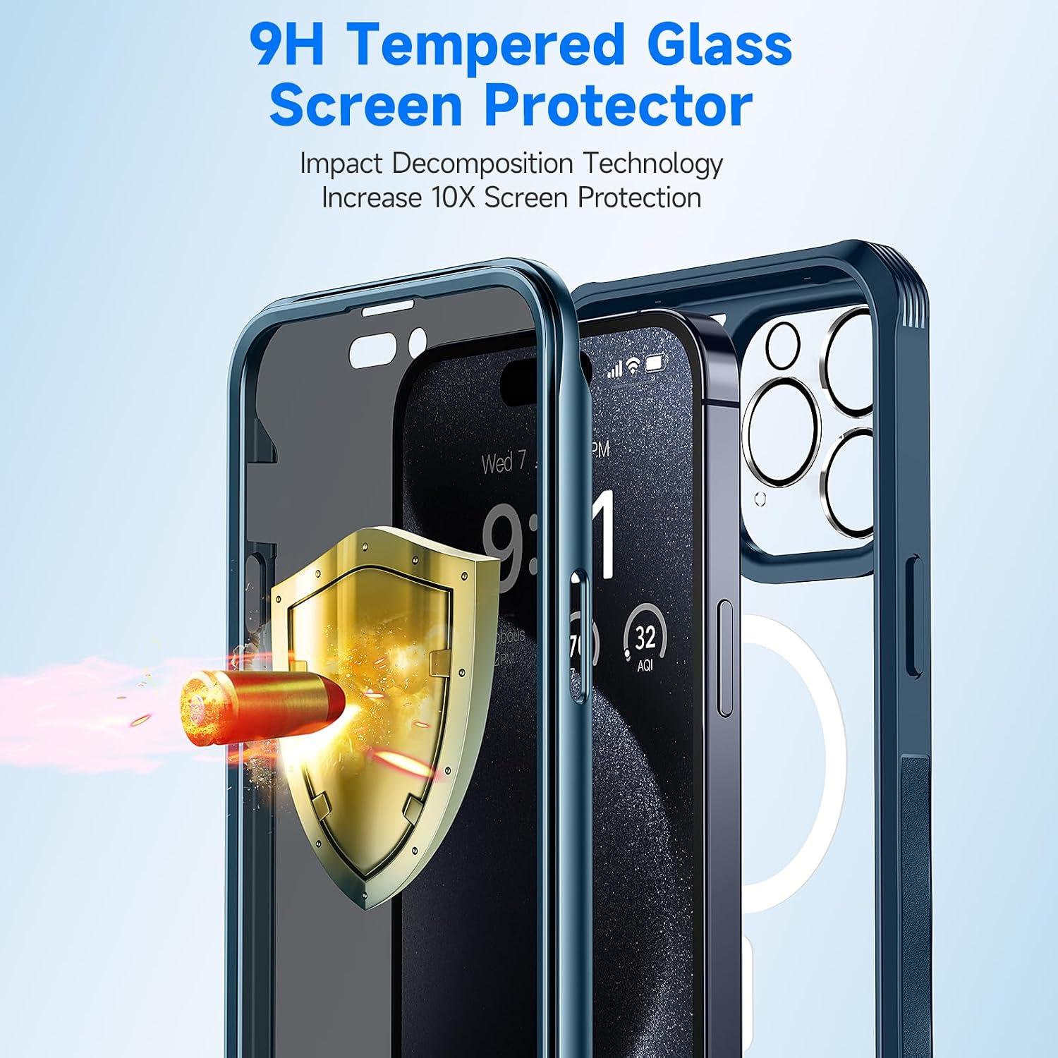 Detalle 2 de seacosmo Magnetic iPhone 15 Pro Max Case with Privacy Screen Protector & Camera Lens Protector (Blueseacosmo)