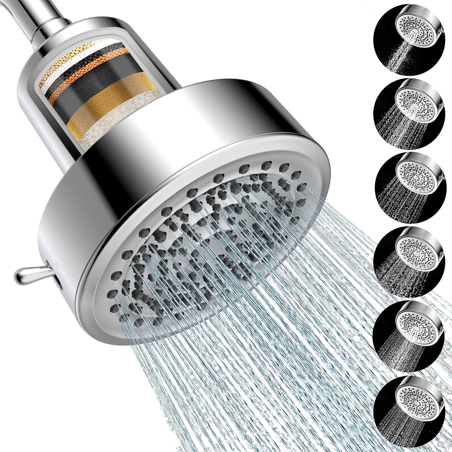Detalle de UltrTxenova Filtered Shower Head, 6 Spray Settings, Chrome Finish