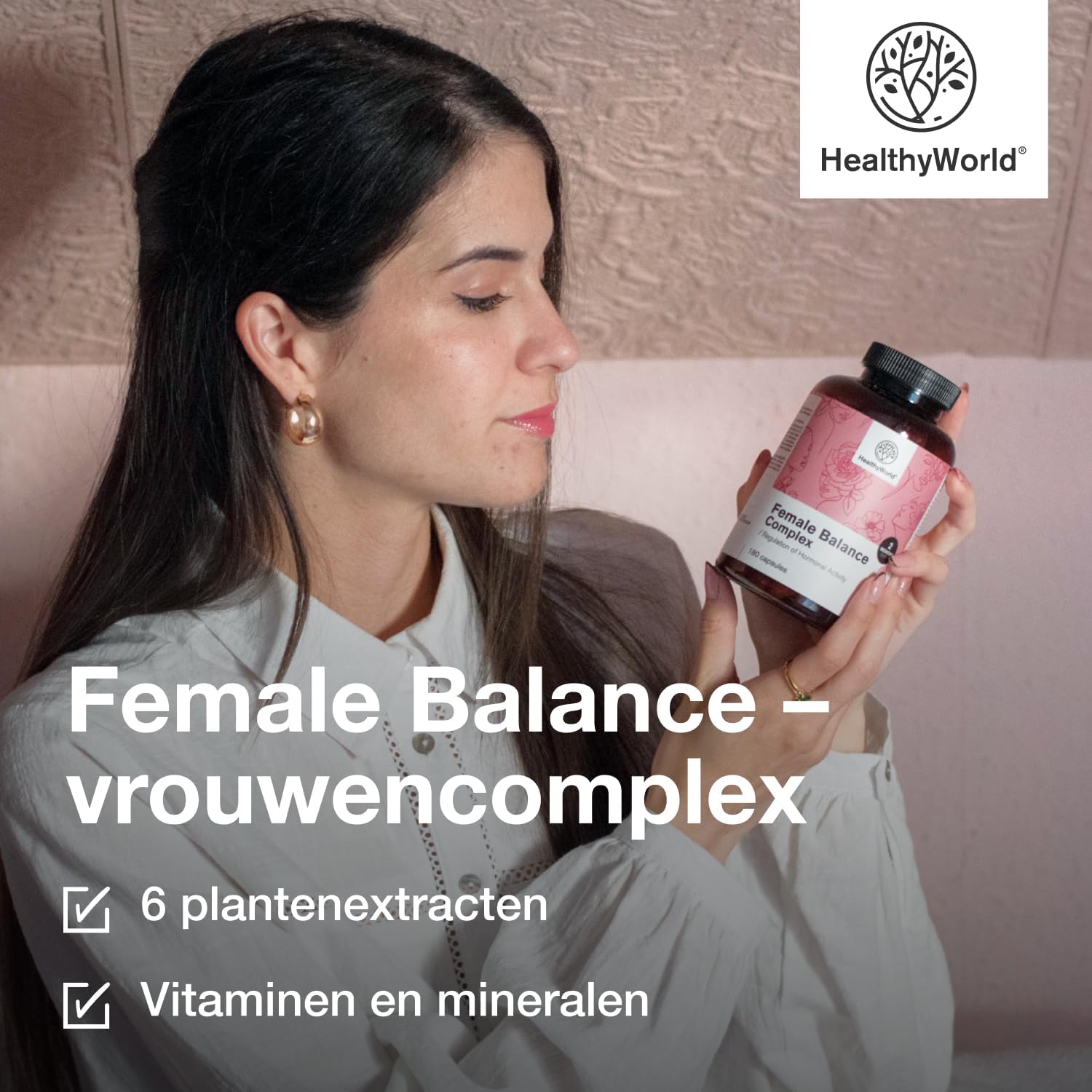 Detalle de HealthyWorld Female Balance hormonale-balanscomplex, 180 capsules met 12 actieve ingrediënten