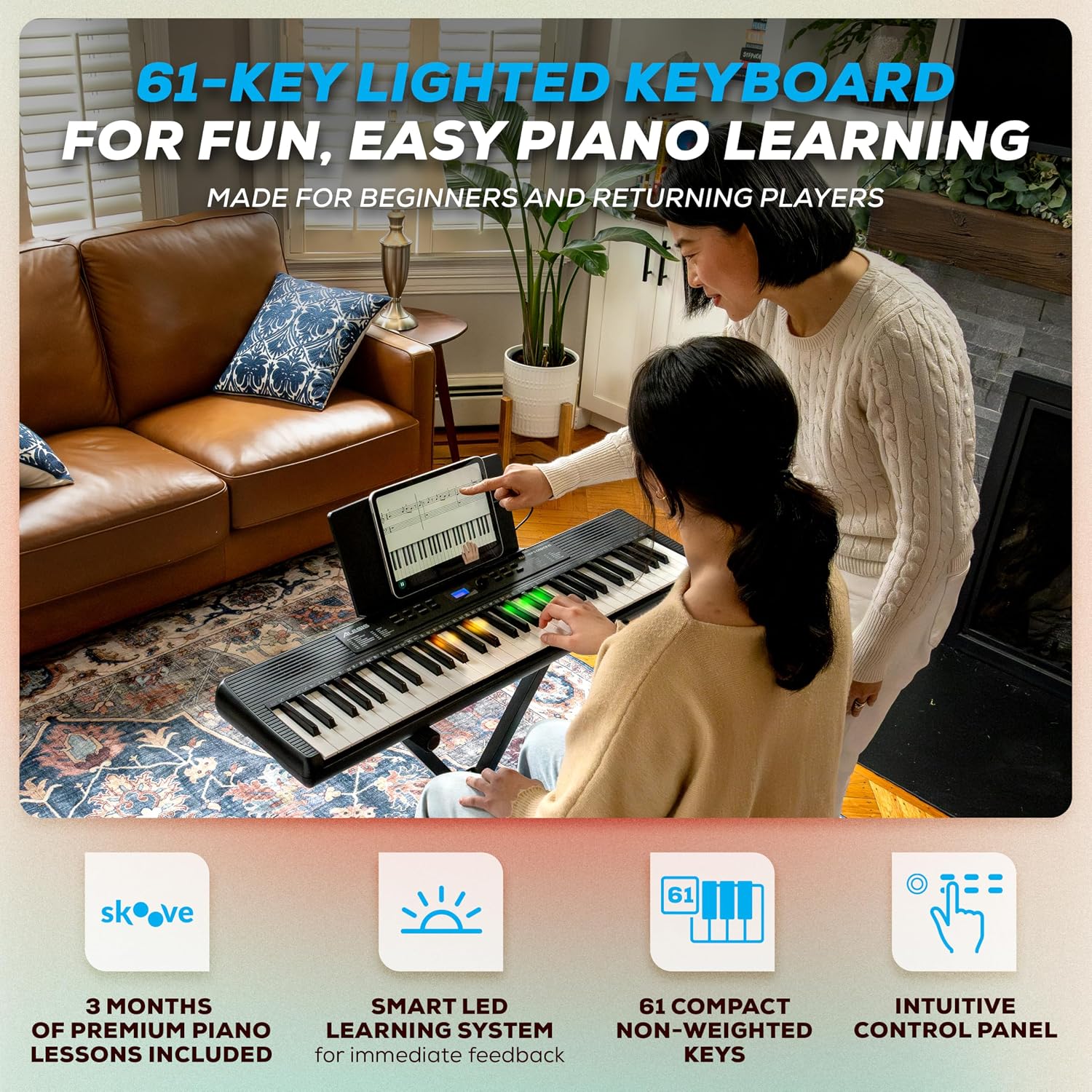 Detalle de Alesis TEACHERSCHCE61 Teacher's Choice 61-Key Keyboard Bundle with Light-Up Keys