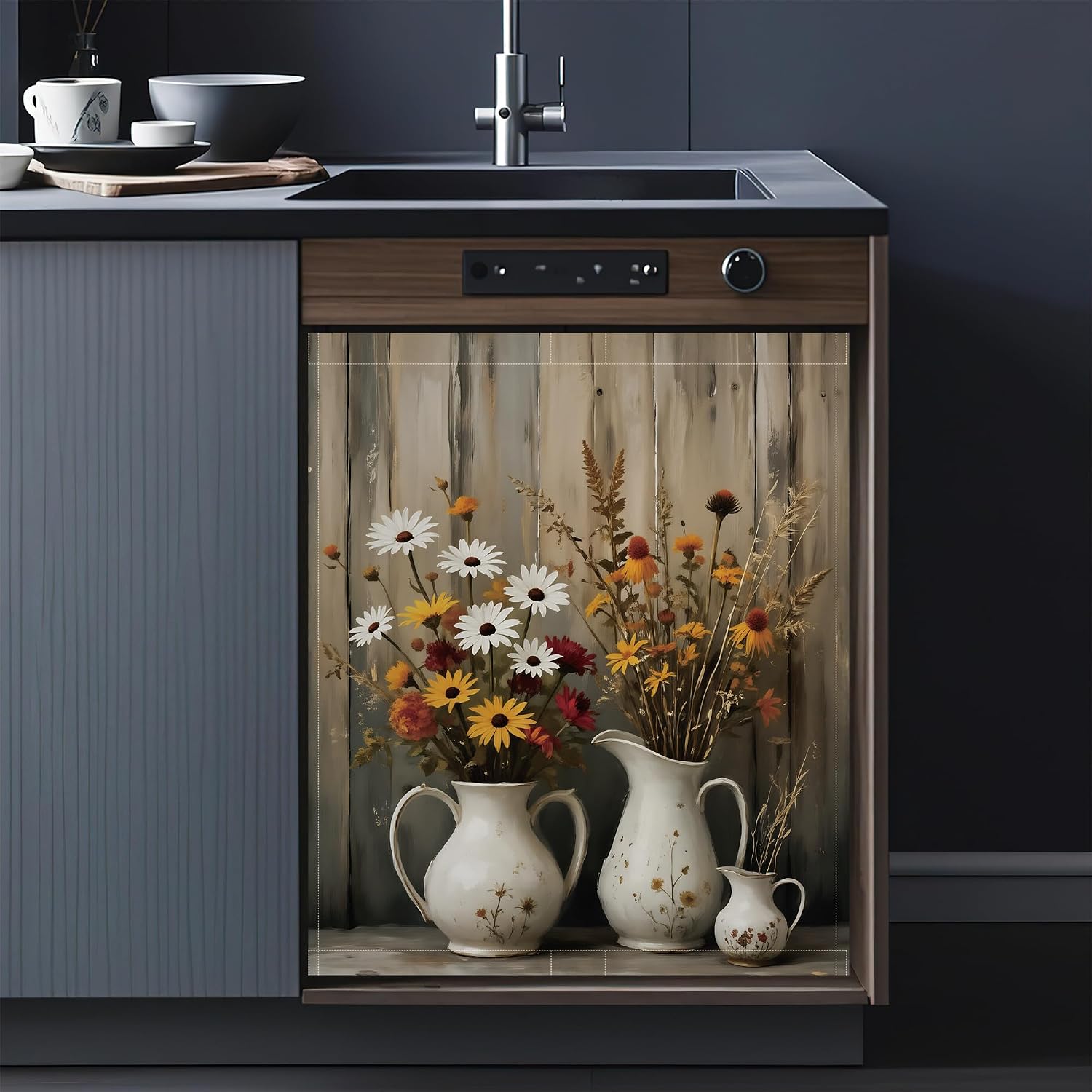 Detalle de GYYGOO DC-0320 Vintage Flowers Magnetic Dishwasher Cover, 23 x 26 Inches