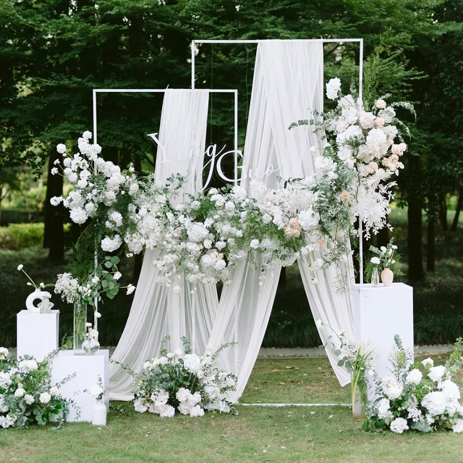 Detalle de Wokceer White Wedding Arch Draping Fabric Backdrop (Sheer Polyester Drapes), 28.7 in x 20 ft panels
