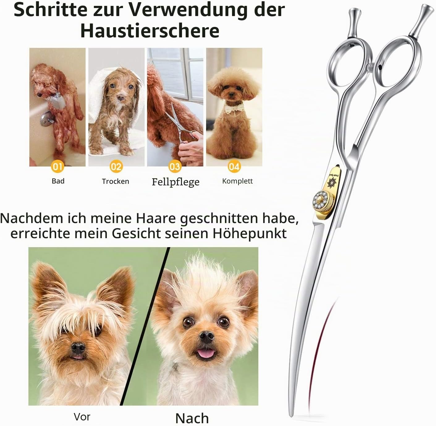 Detalle de Dream Reach Professionelle Fellschere (gebogene 7-Zoll-Schere, 440C Edelstahl) für Hund & Katze