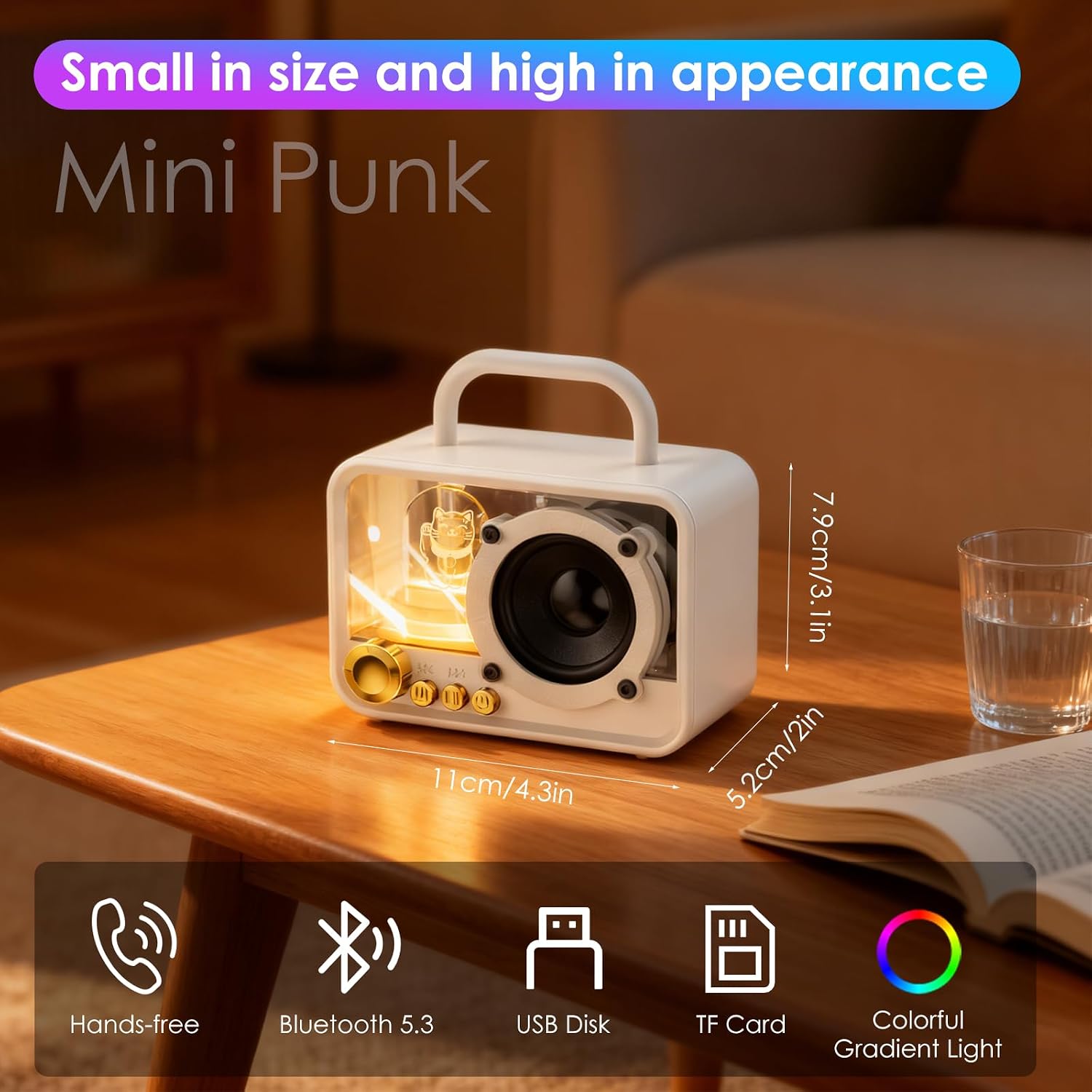 Thumbnail 4 de Ykall Tragbarer Mini Bluetooth-Lautsprecher mit RGB-Lichtern – kompakt, süßes Katzen-Design, 52-mm Passivwoofer, Bluetooth 5.3