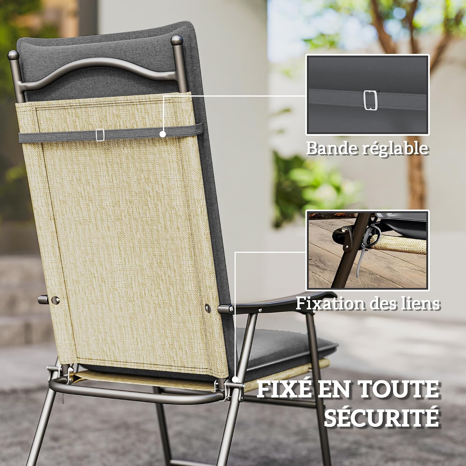 Detalle 1 de Outsunny 84G-670V01CG set van 4 tuinstoelkussens, UPF50+, donkergrijs