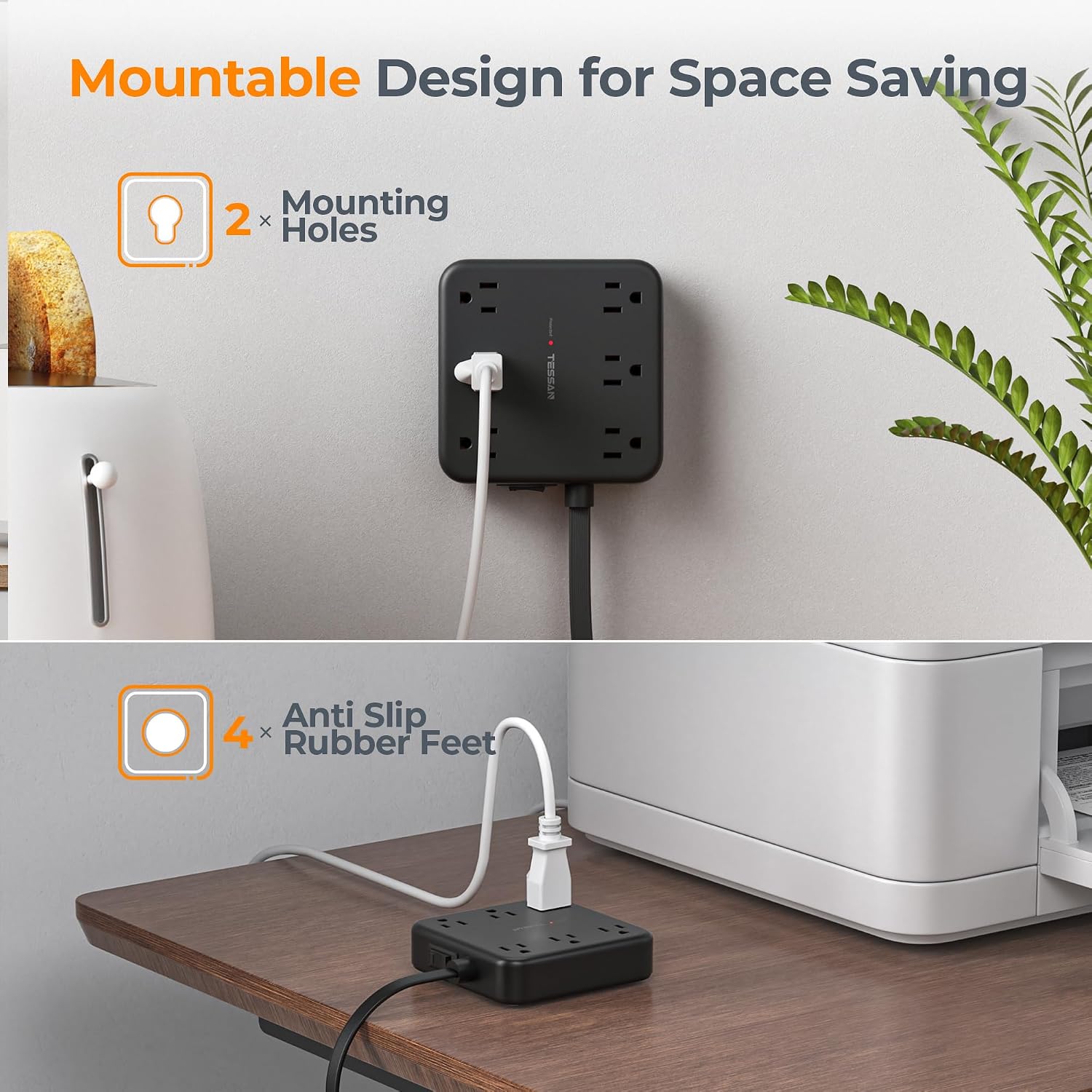 Thumbnail 6 de TESSAN TS-PS08US00 Surge Protector Power Strip, 6 Outlets, 4 USB Ports