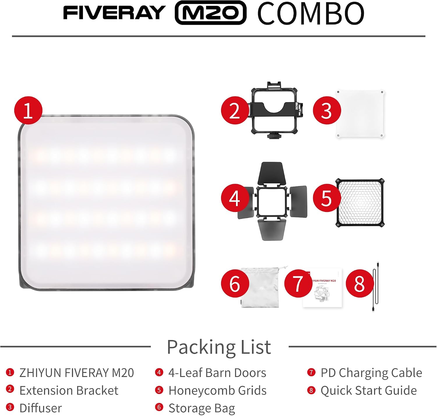 Detalle 2 de ZHIYUN Fiveray M20 Combo – Bi-Color Videolicht 20W mit Magnetzubehör