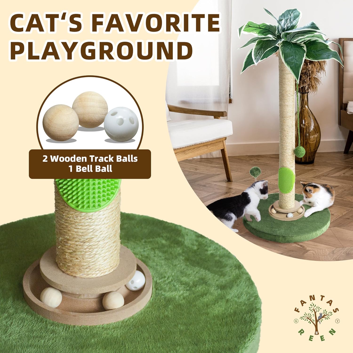 Detalle 2 de Fantasreen 84cm Cat Scratching Post: Tall, Sturdy Scratch & Self-Groomer