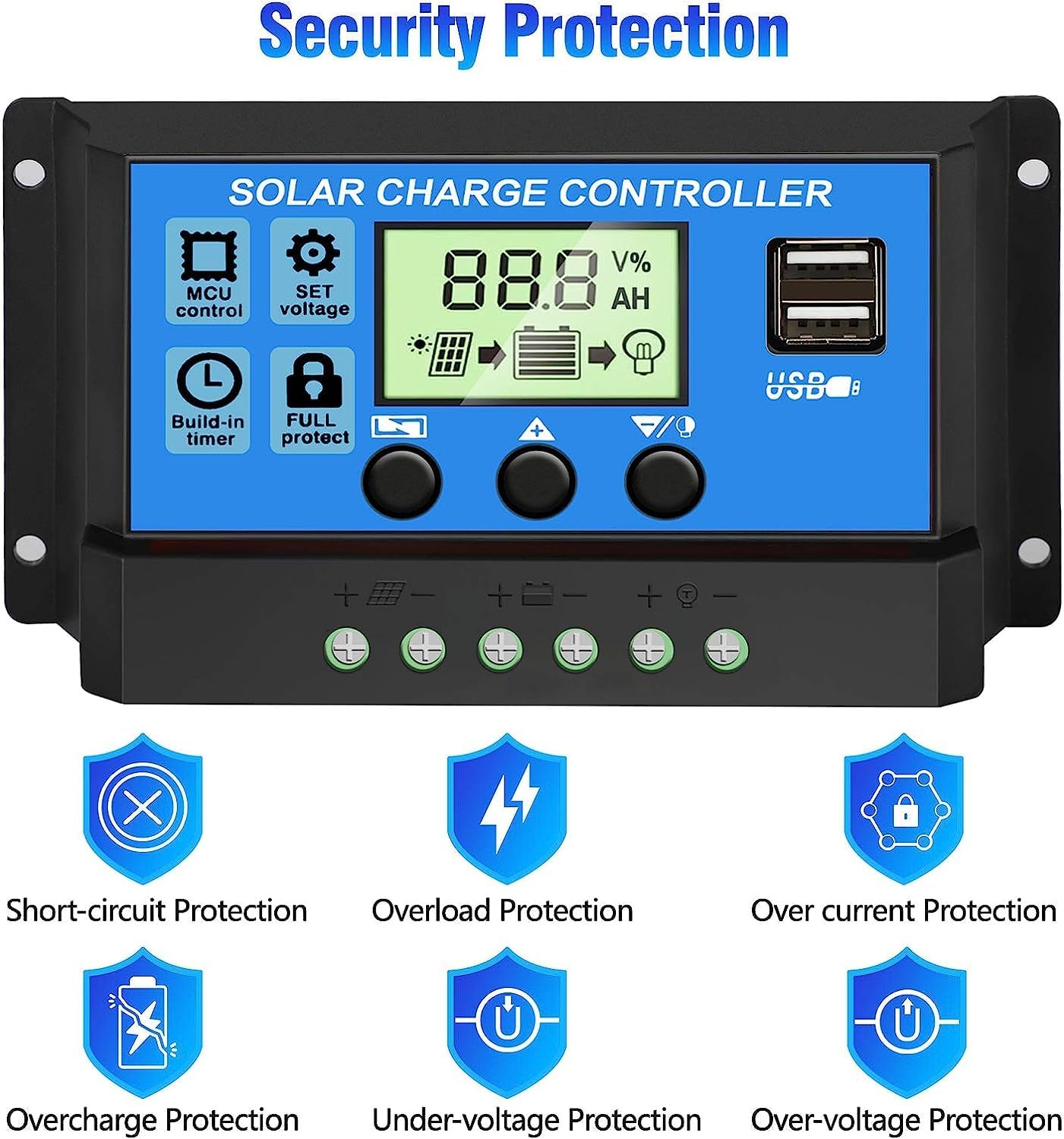 Thumbnail 5 de [Upgraded] 30A Solar Charge Controller for 12V/24V Systems with Adjustable LCD and Dual USB (PWM)