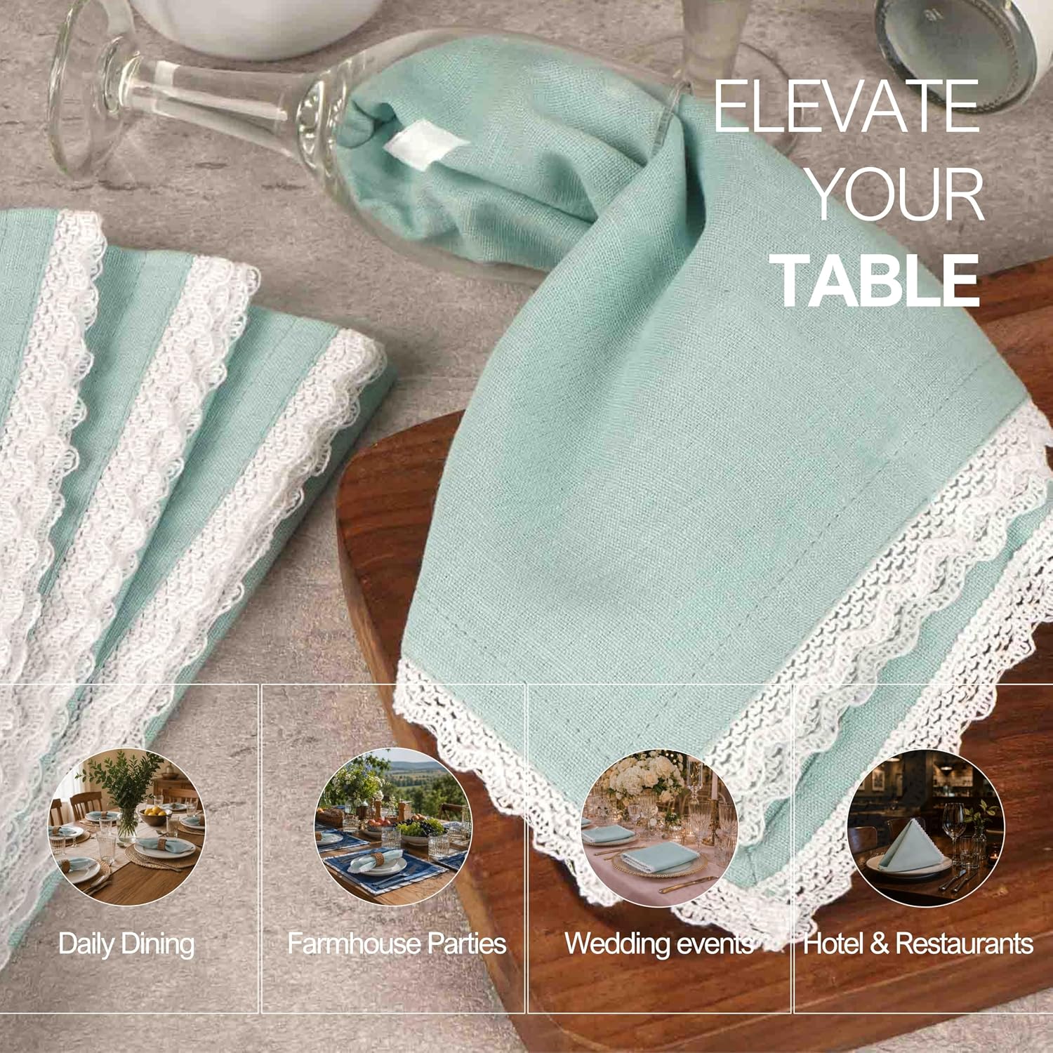 Thumbnail 4 de FINGERCRAFT Cotton-Linen Napkins, 20 x 20 Inch