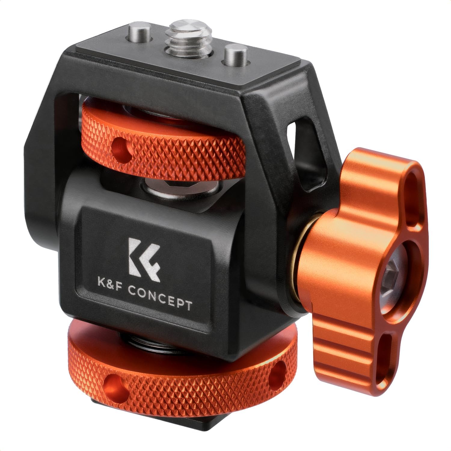 Detalle de K&F CONCEPT Support de moniteur aluminium pour cage caméra (1/4” & Cold Shoe ARRI), inclinable 180° et rotatif 360°