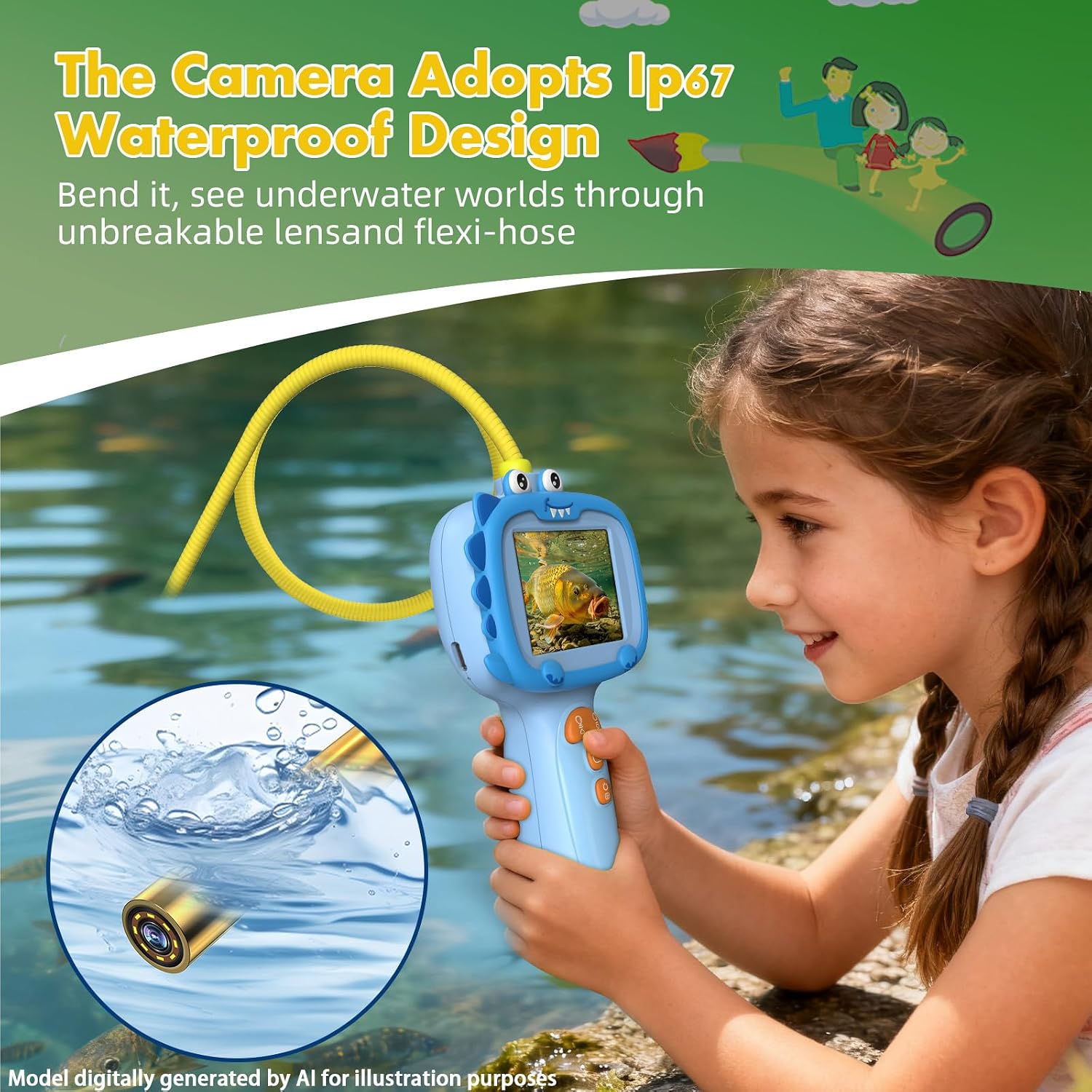 Detalle de Daxiongmao Kids Borescope Camera with 2.4-Inch Screen, 8 LEDs and 2.6-Foot Flexible Tube