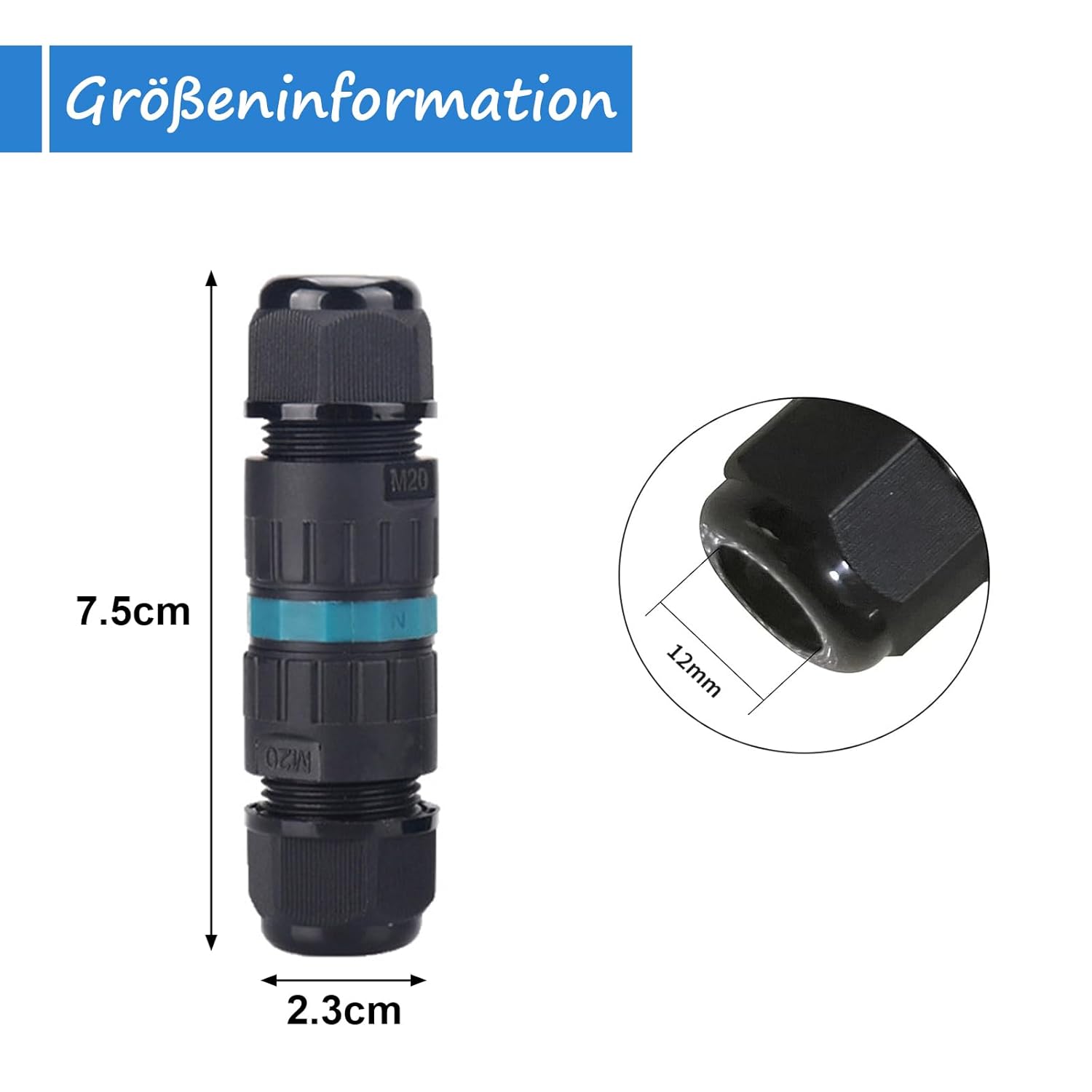 Detalle de Harewu wasserdichte Kabelverbinder IP68 (3-Polig) für Ø 9–14 mm Kabel – 3 Stück Außen-Verteilerdose