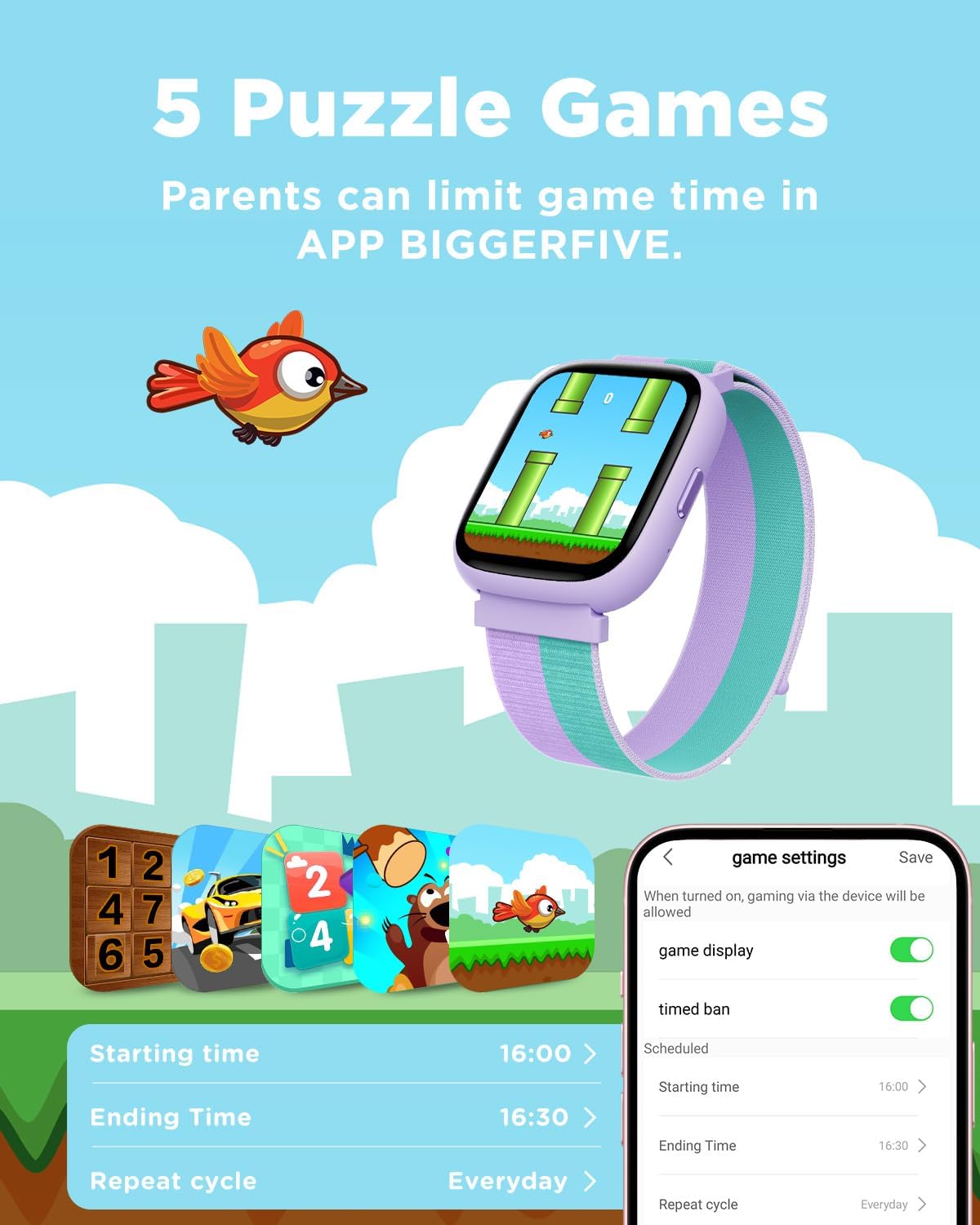 Detalle de BIGGERFIVE Kids Smart Watch (1.8" fitness watch) with heart rate, sleep tracking & IP68