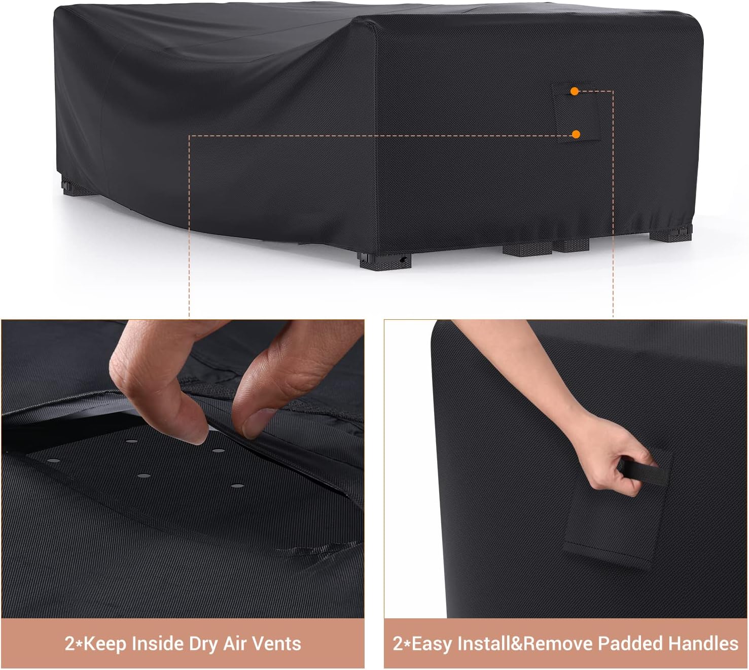 Detalle de Mrrihand Rectangular-1 Patio Furniture Cover, 107 x 81 x 27.9 in, Black