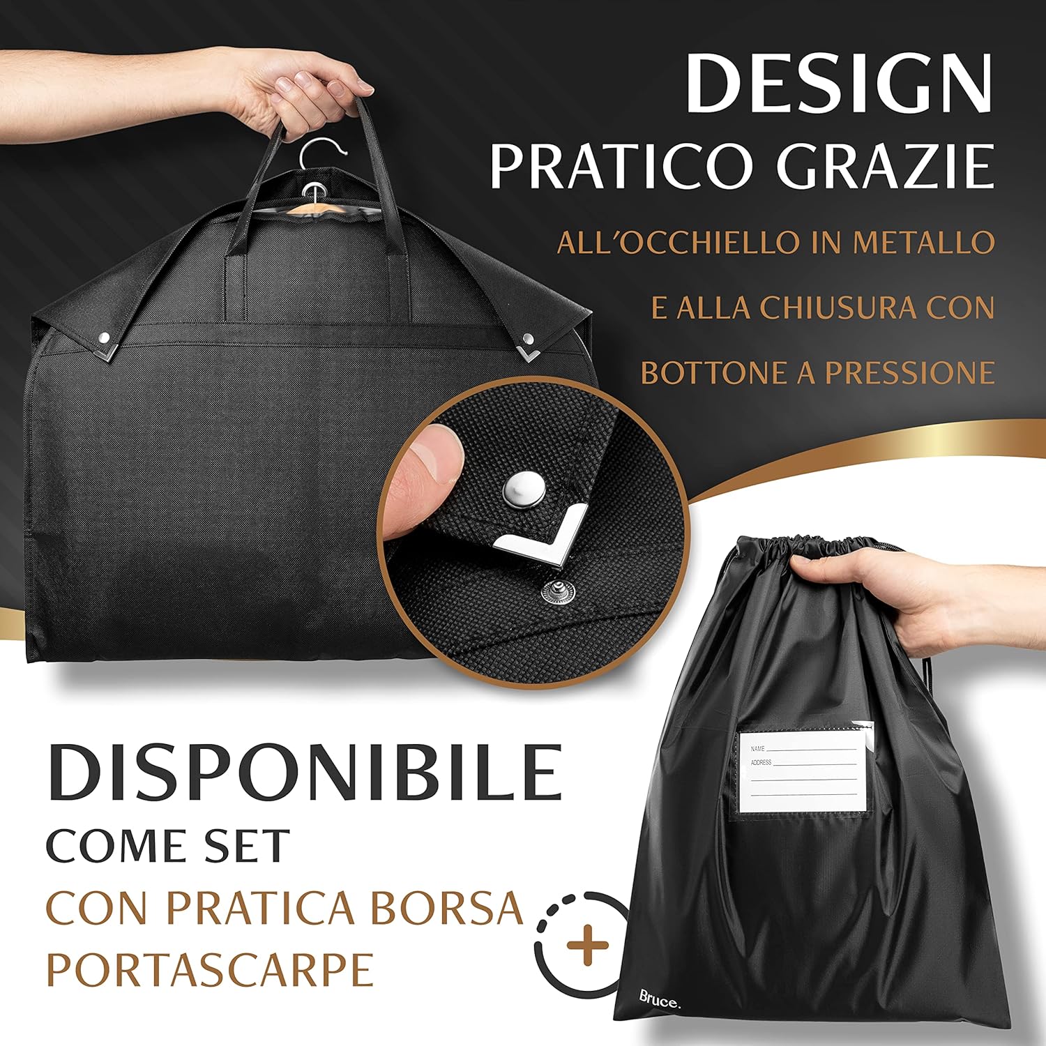 Thumbnail 6 de Bruce.® 2x Borsa Porta Abiti da Viaggio 160 x 60 cm con Sacchetto Scarpe e Cerniera Antitarme