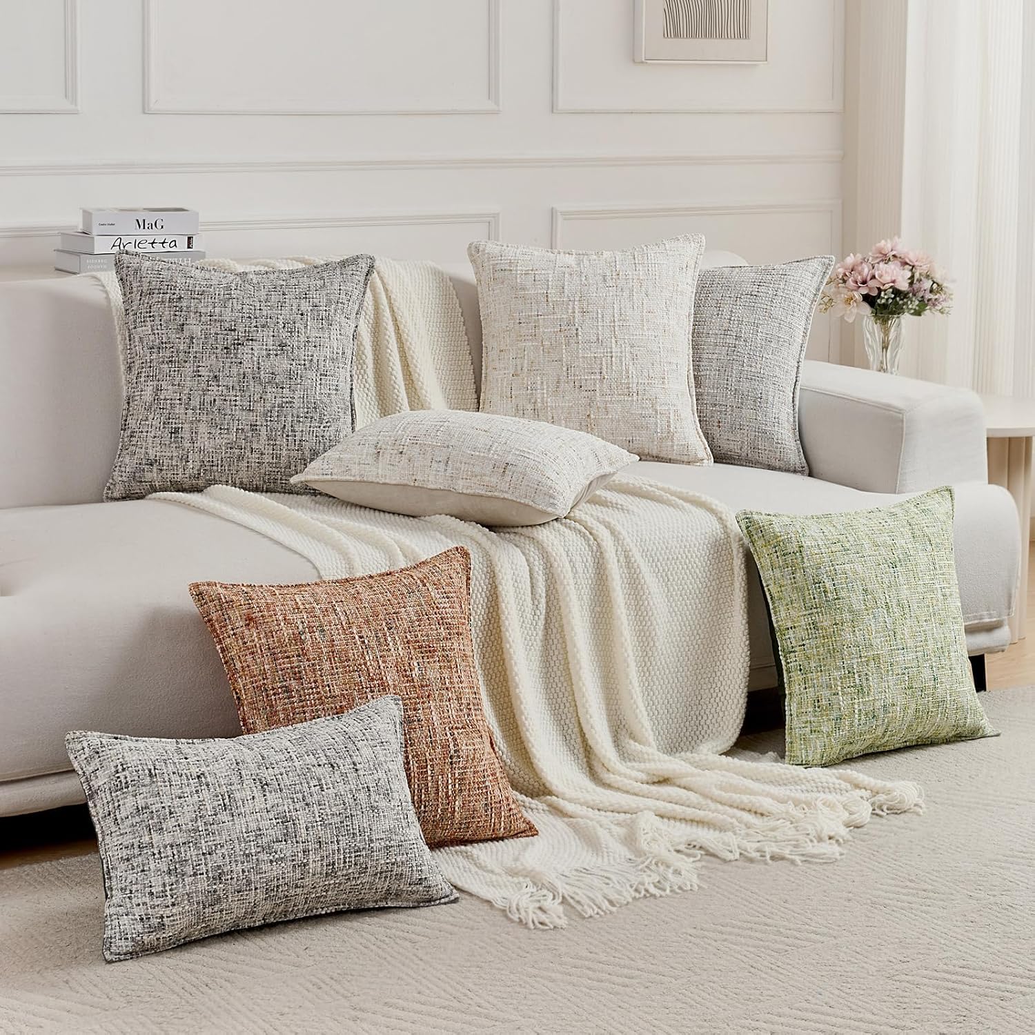 Thumbnail 4 de Lot de 2 Housses de Coussin 60x60 cm Chenille et Velours – Vert, Finition Cœur, Zentel pour Canapé et Chambre