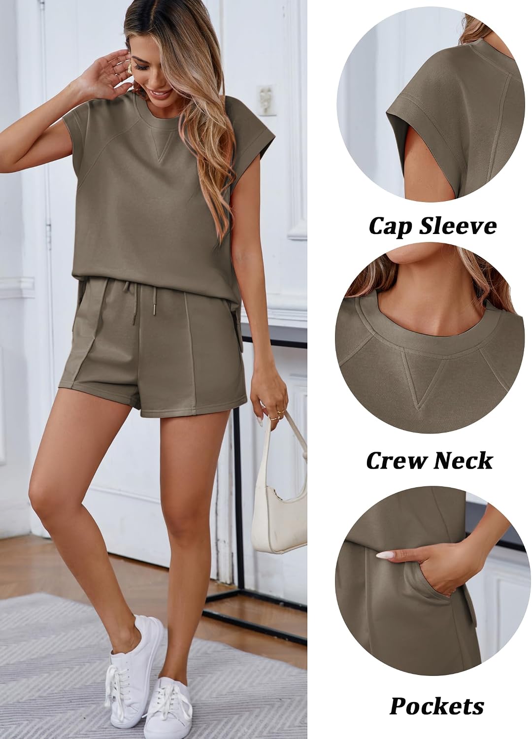Detalle 2 de Famulily Crew Neck Womens Tracksuit Set with Short Sleeve Summer Shorts