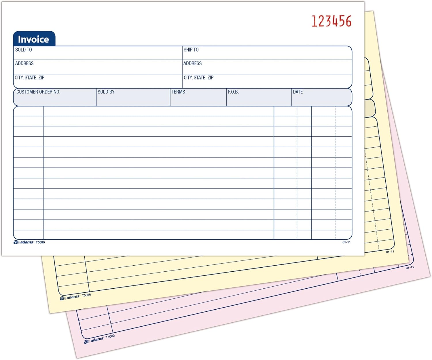 Detalle 2 de Adams T5080 3-Part Carbonless Invoice Book, 50 Sets, White/Canary/Pink