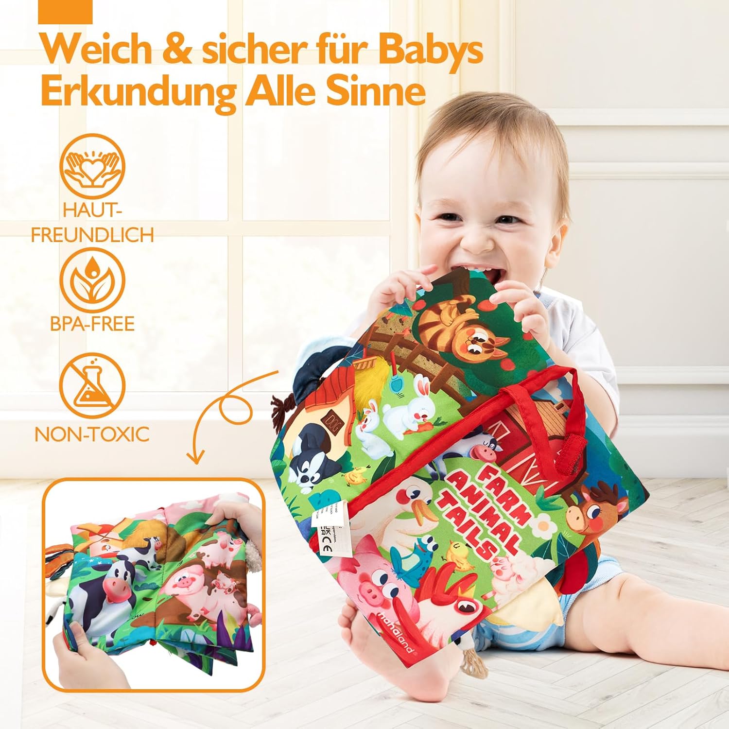 Thumbnail 3 de hahaland Baby Spielzeug Babybuch ab 3–6 Monaten – Stoff-Quiet-Book zum Bauernhof-Thema