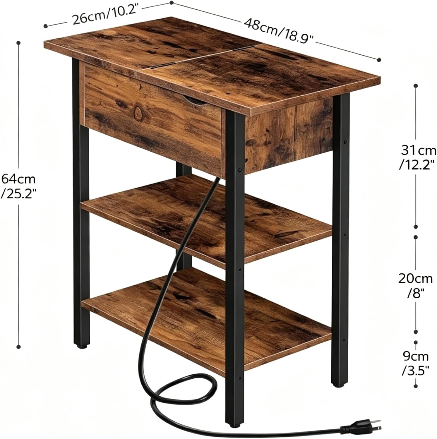 Detalle de HOOBRO End Table with Charging Station, Rustic Brown