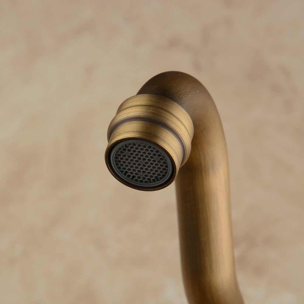 Detalle de Hiendure Messing Wandhalterung Bad/Wasserhahn Hochbogen – antik Messing, 360° Dreh-Auslauf