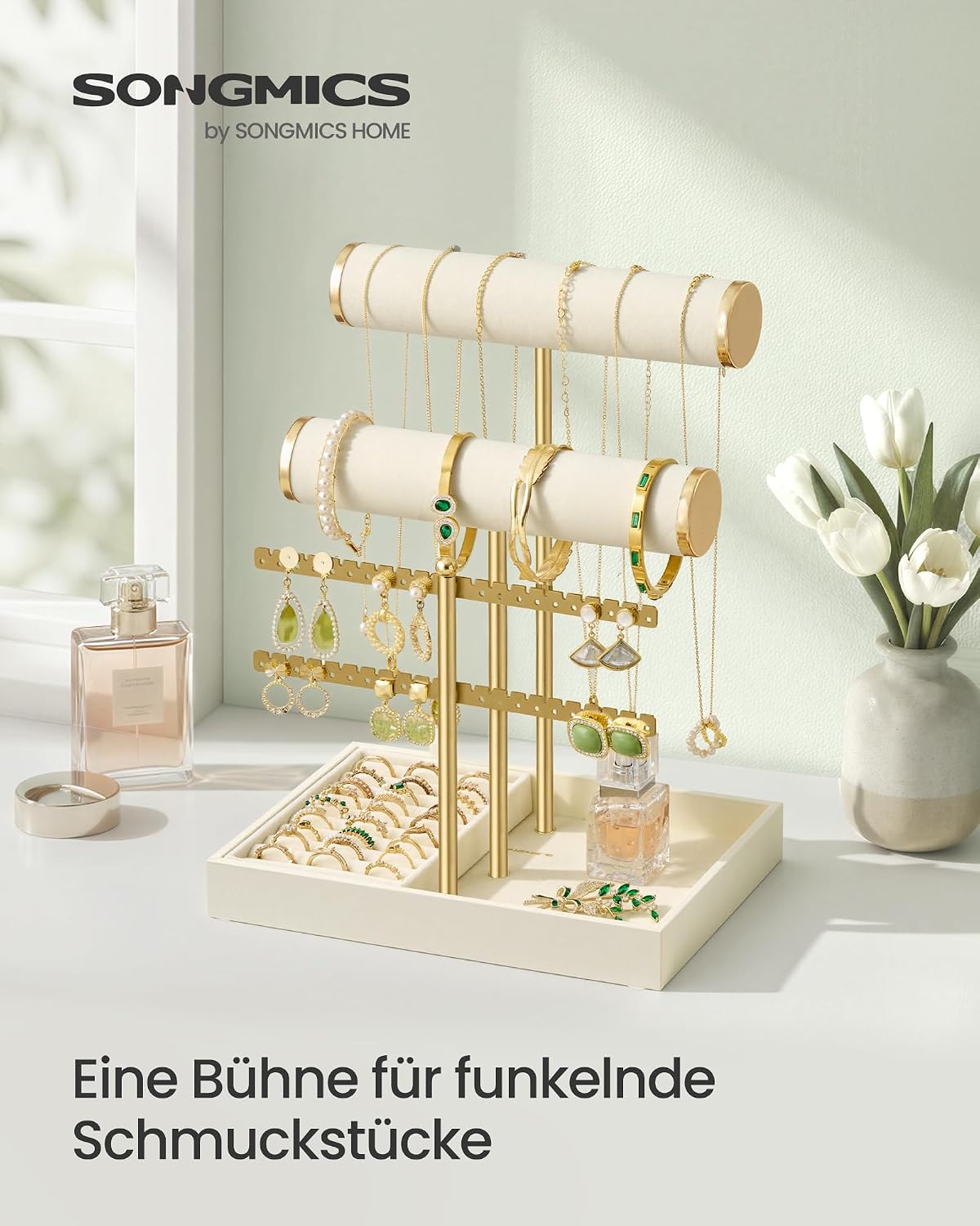 Detalle de SONGMICS Schmuckhalter 2 Armbandhalter + Ohrringhalterung – stilvolle Schmuckaufbewahrung