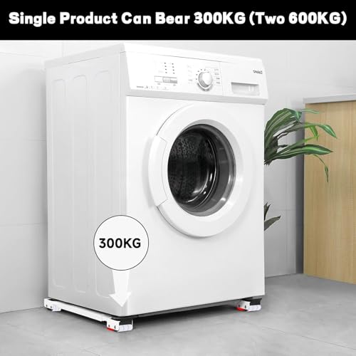 Thumbnail 1 de YIYIZI – Soporte con ruedas para lavadora y muebles, 2 piezas, ajustable 45-72 cm, con freno y protección anti-derrapante (blanco)