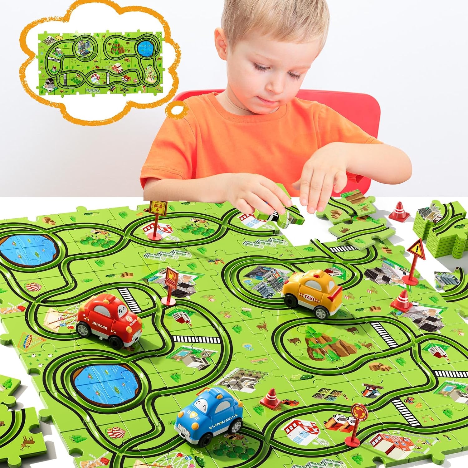 Thumbnail 4 de Beby Buty 64PCS Puzzle Track Car Set for Kids