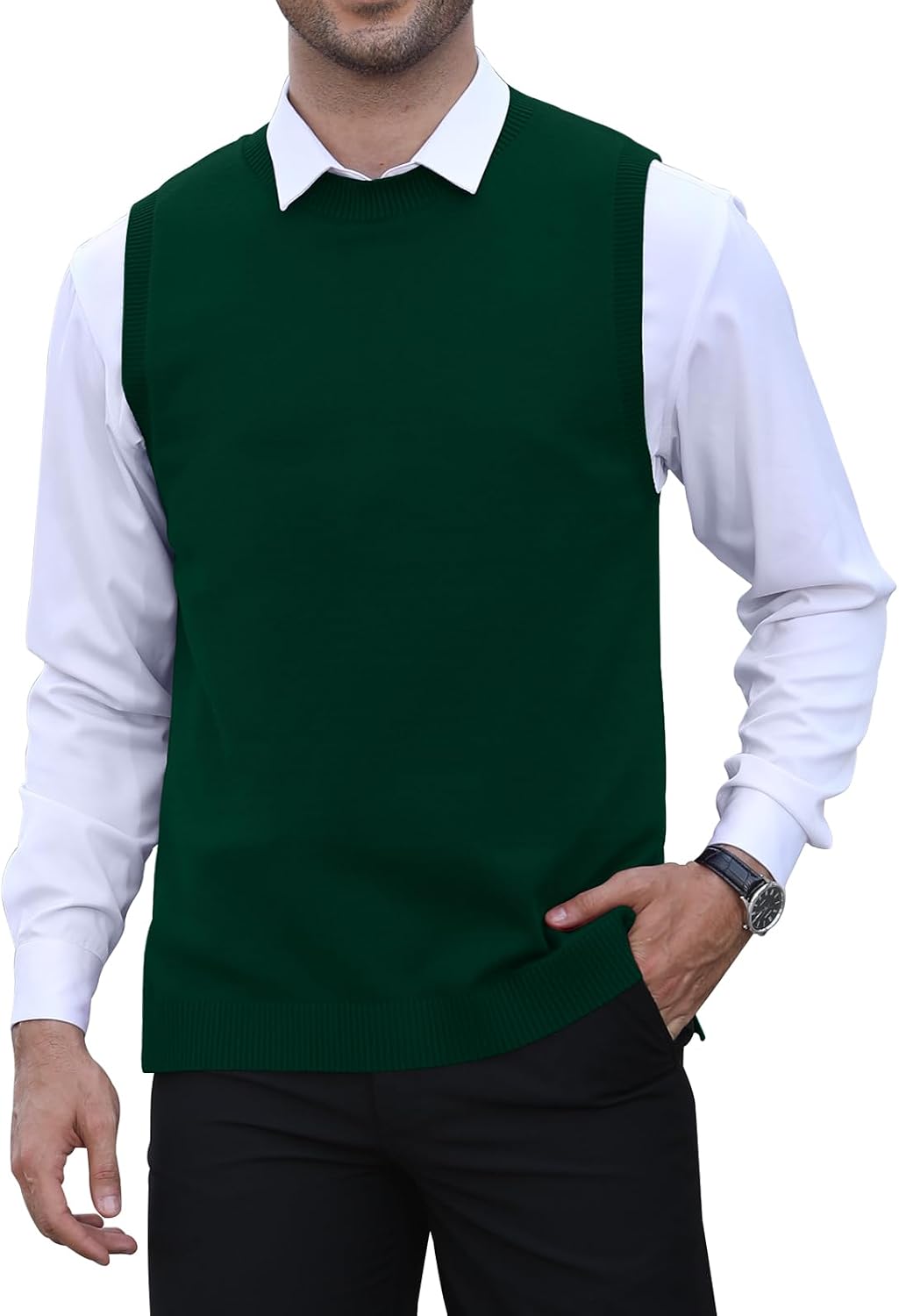 Detalle de KUYIGO Men's Sleeveless Vest: Classic Business Crew Neck Knitwear
